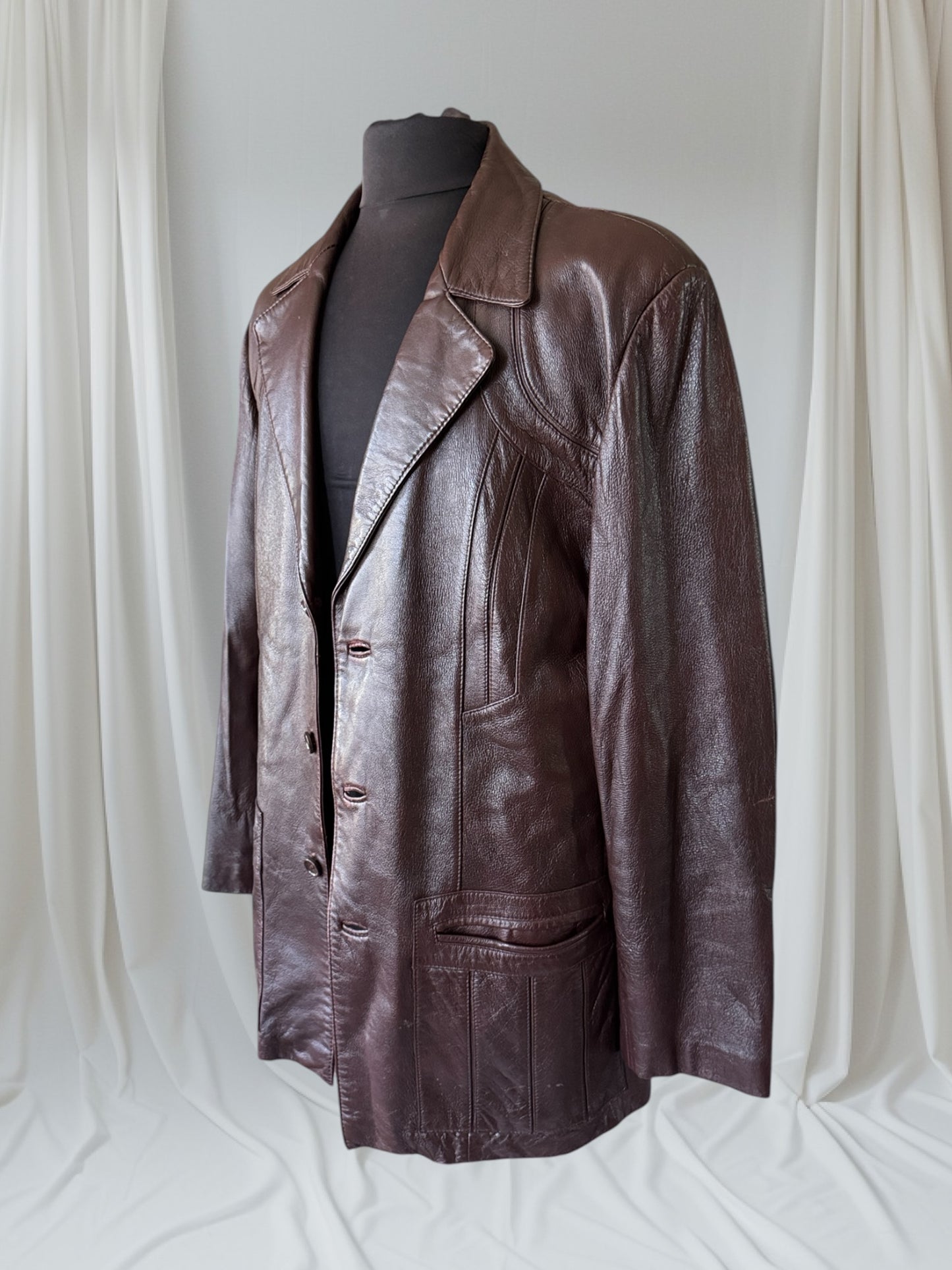Men's 1970's Dark Brown Vintage Leather Jacket, L 42