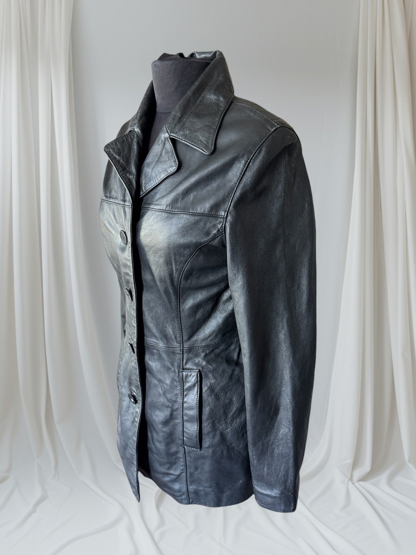 Black Leather Women's Y2K Vintage Trench, Size M