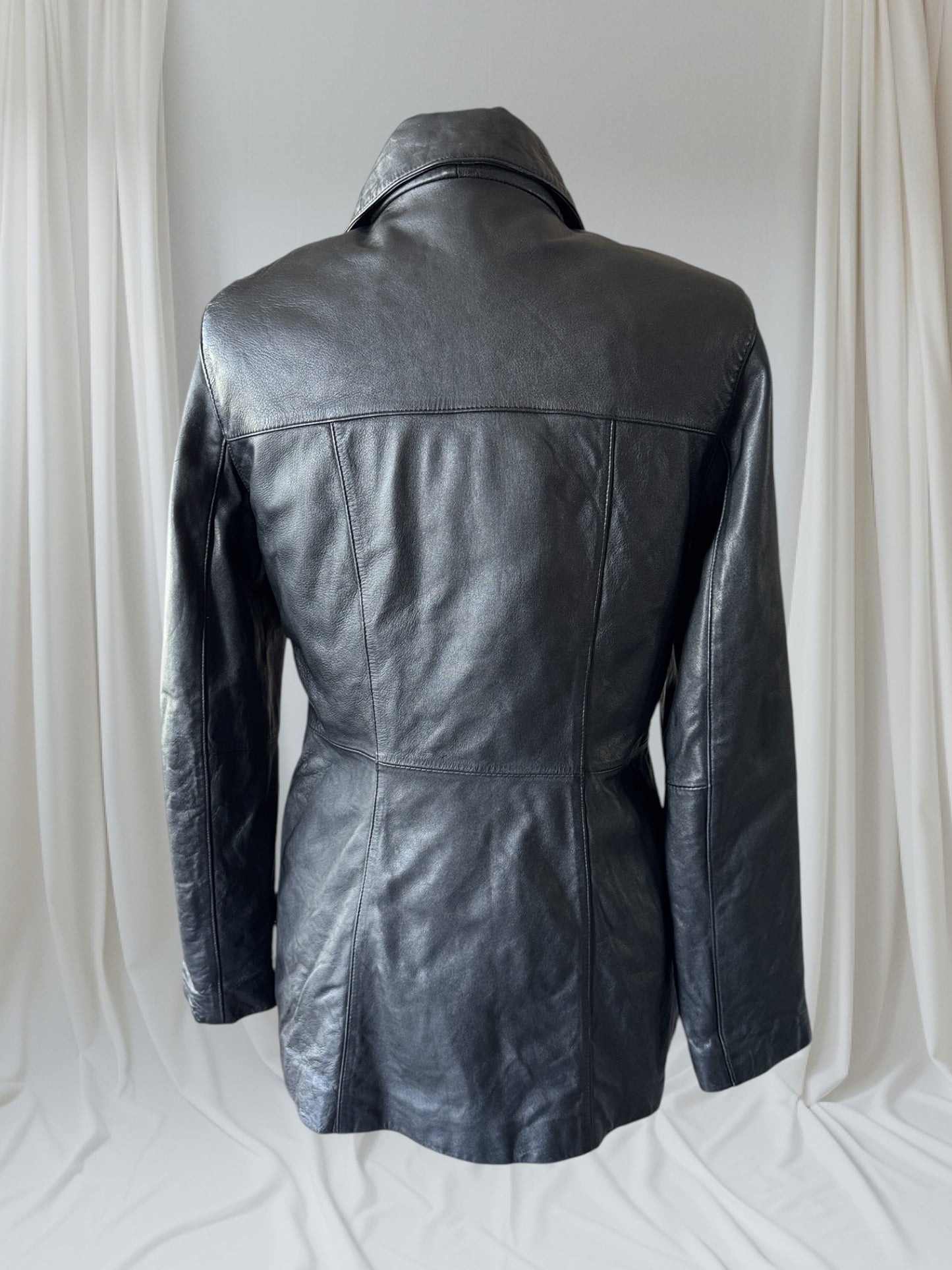 Black Leather Women's Y2K Vintage Trench, Size M