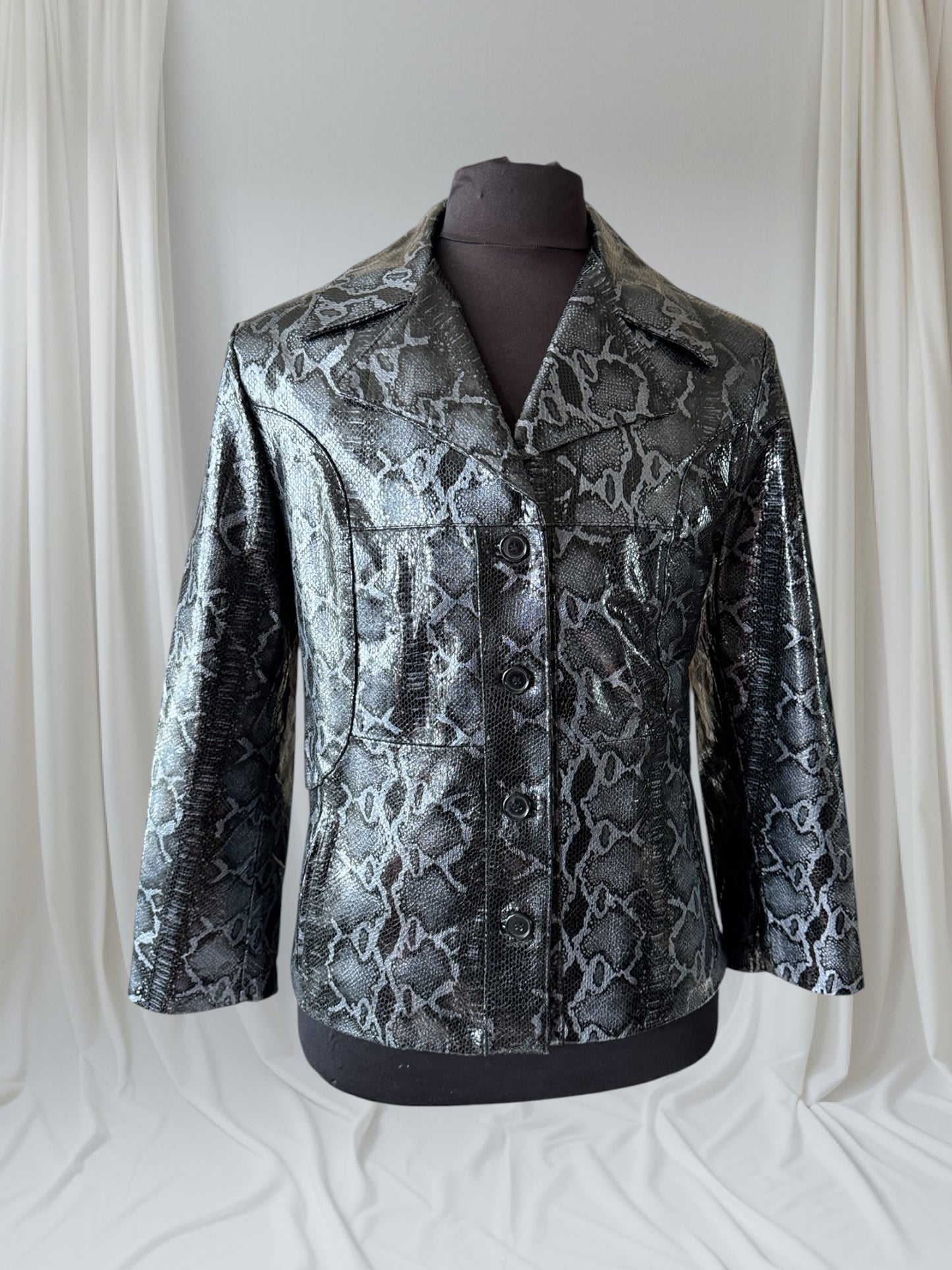Men's Leather Snakeskin-look Blazer Jacket, Medium