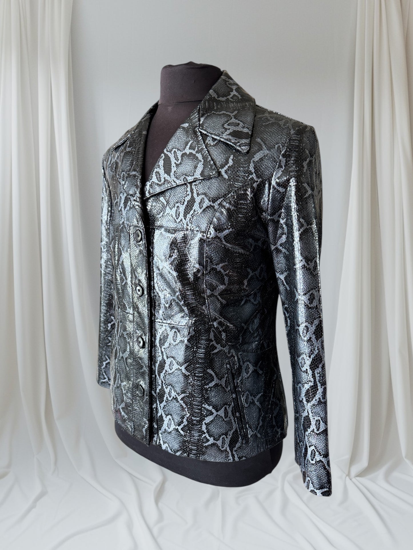 Men's Leather Snakeskin-look Blazer Jacket, Medium