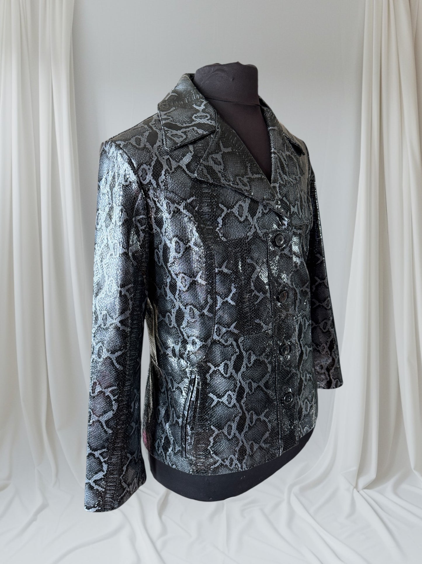 Men's Leather Snakeskin-look Blazer Jacket, Medium