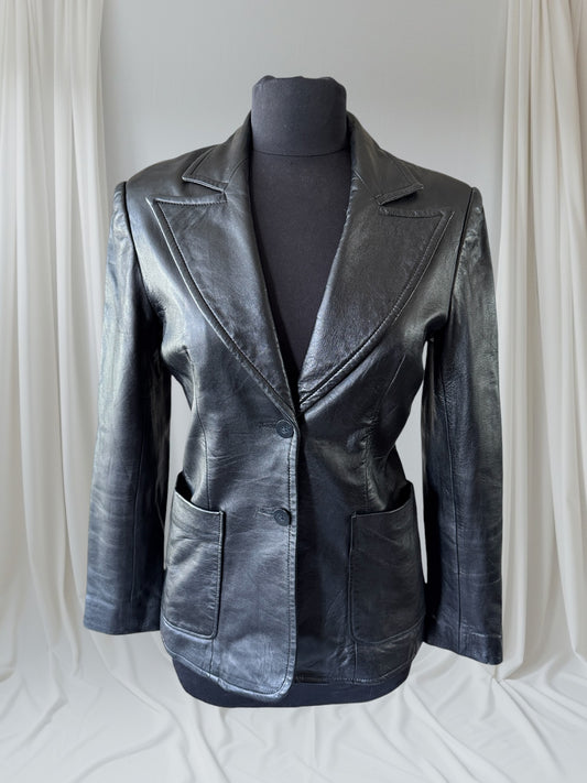 Black Leather Women's Blazer, Size M/ 6
