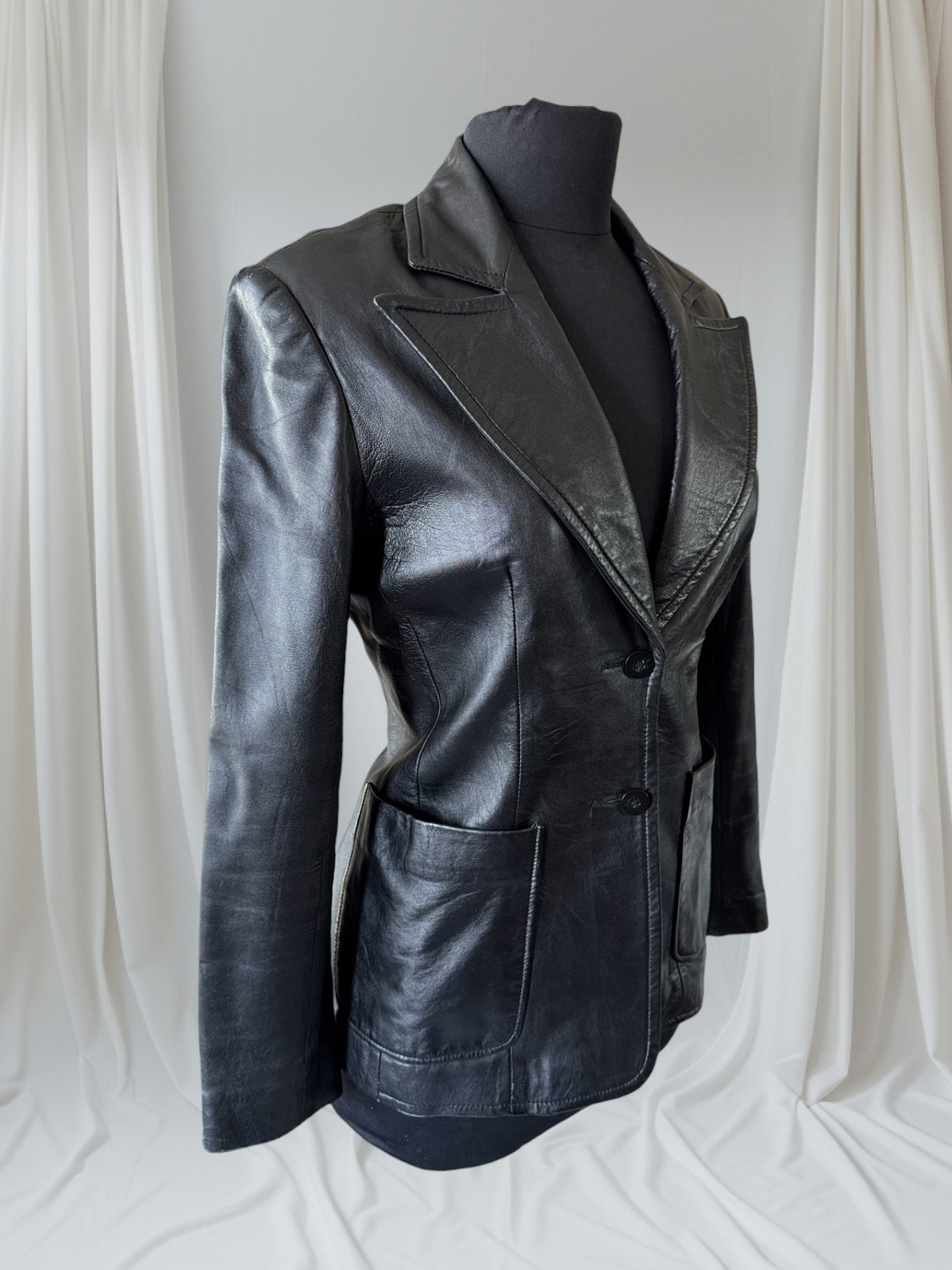 Black Leather Women's Blazer, Size M/ 6