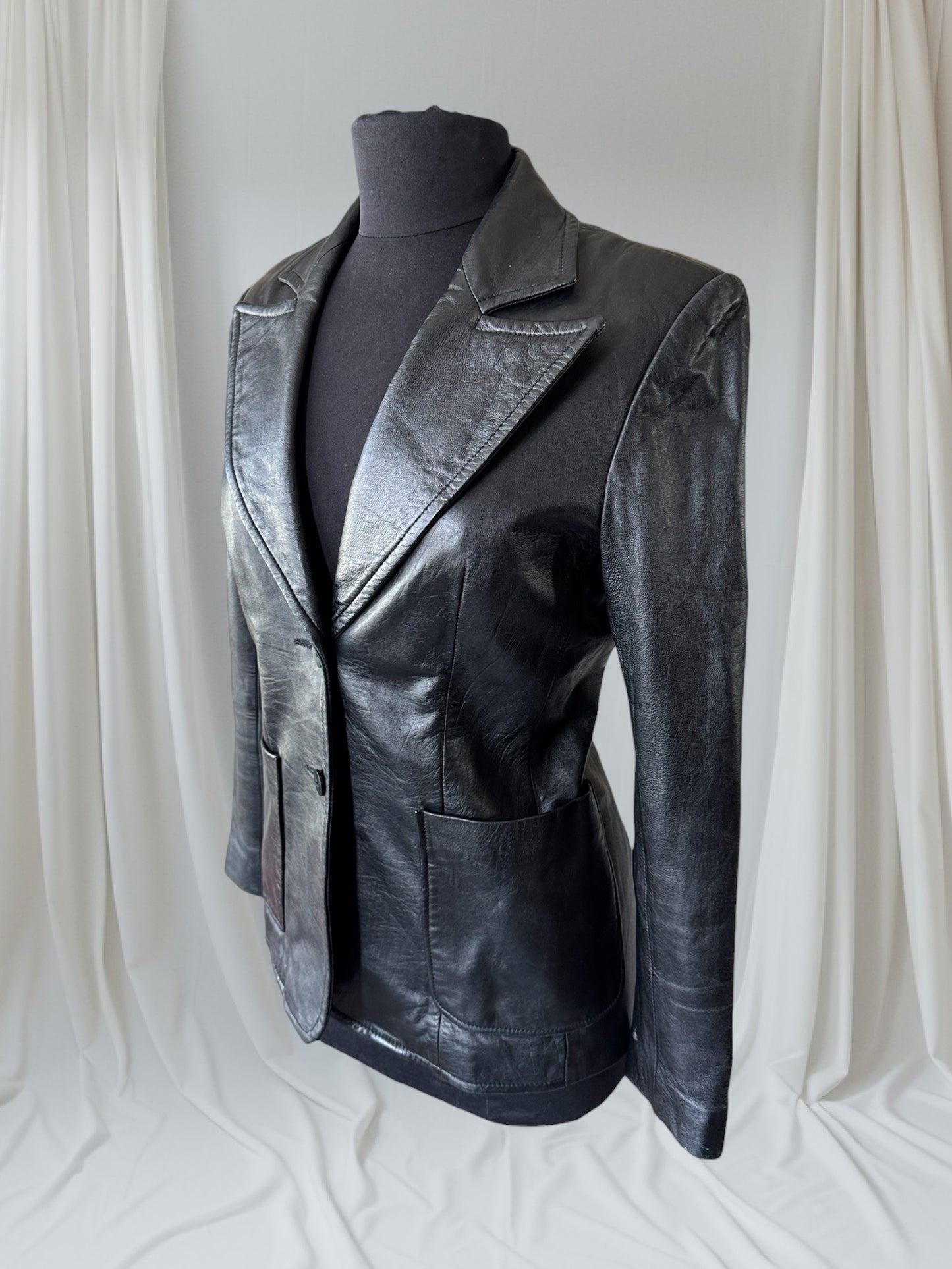 Black Leather Women's Blazer, Size M/ 6