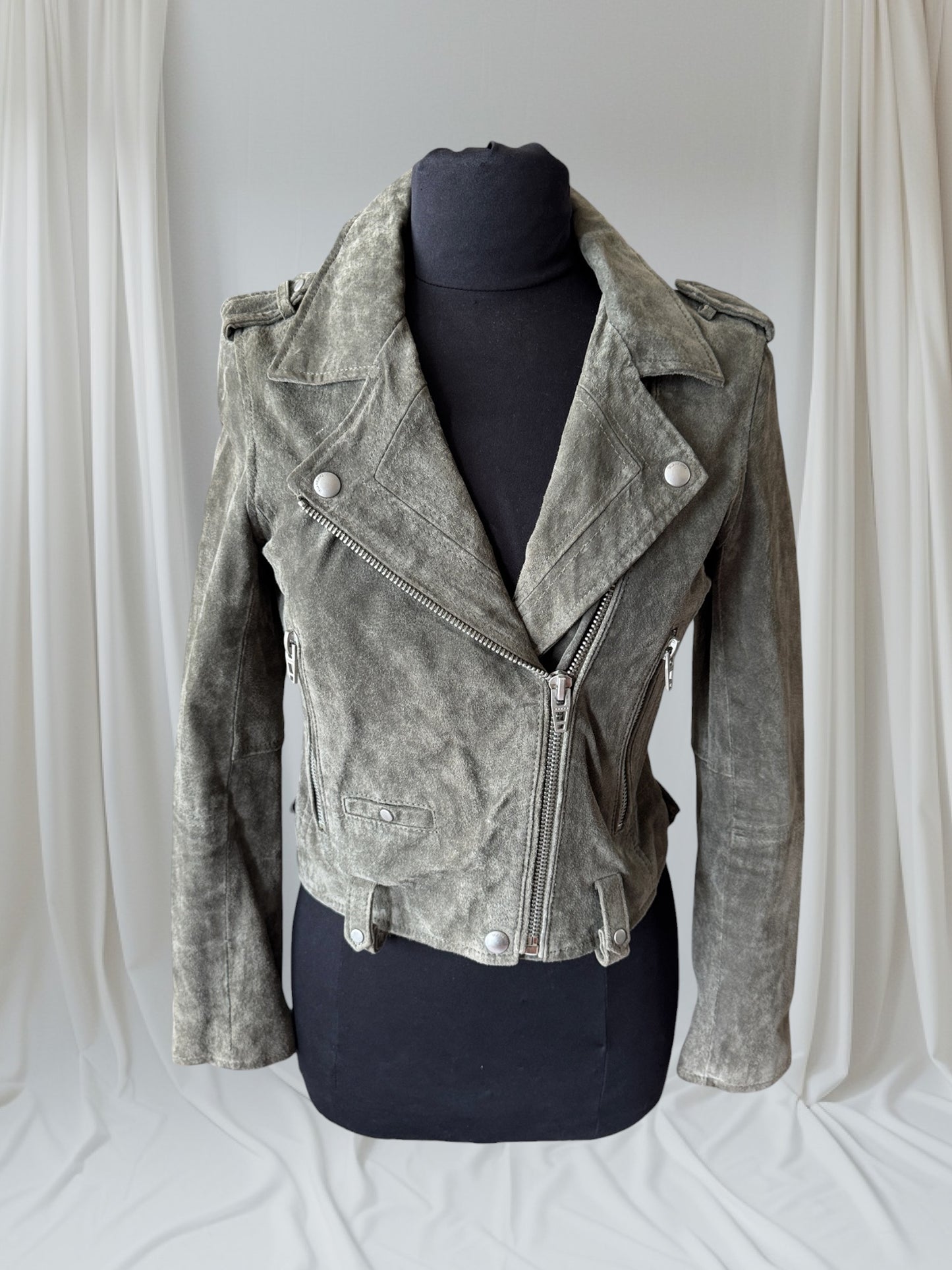 Green Suede Women's Motorcycle Jacket, Size S
