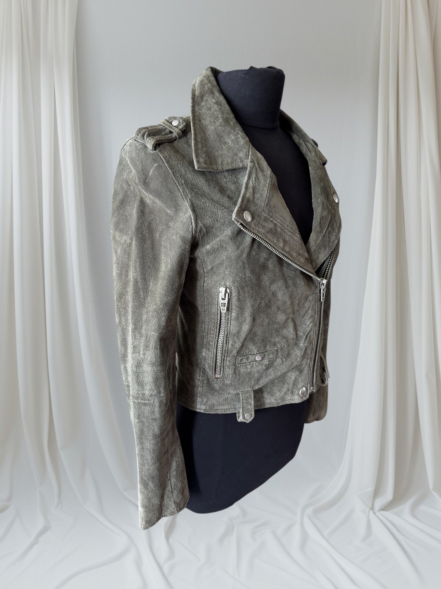 Green Suede Women's Motorcycle Jacket, Size S