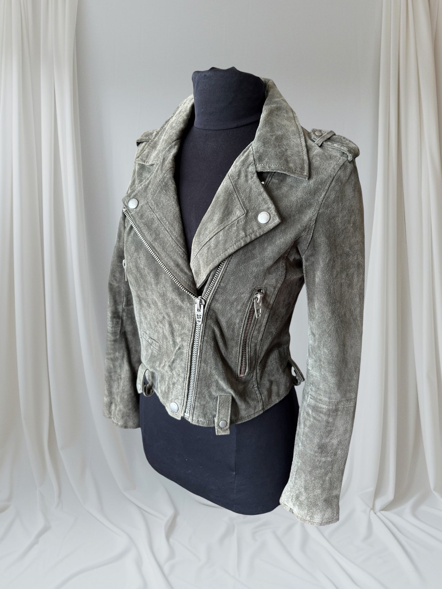 Green Suede Women's Motorcycle Jacket, Size S