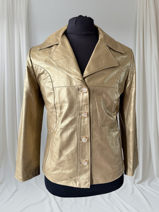 Men's Gold Metallic Leather  Blazer Jacket, Medium