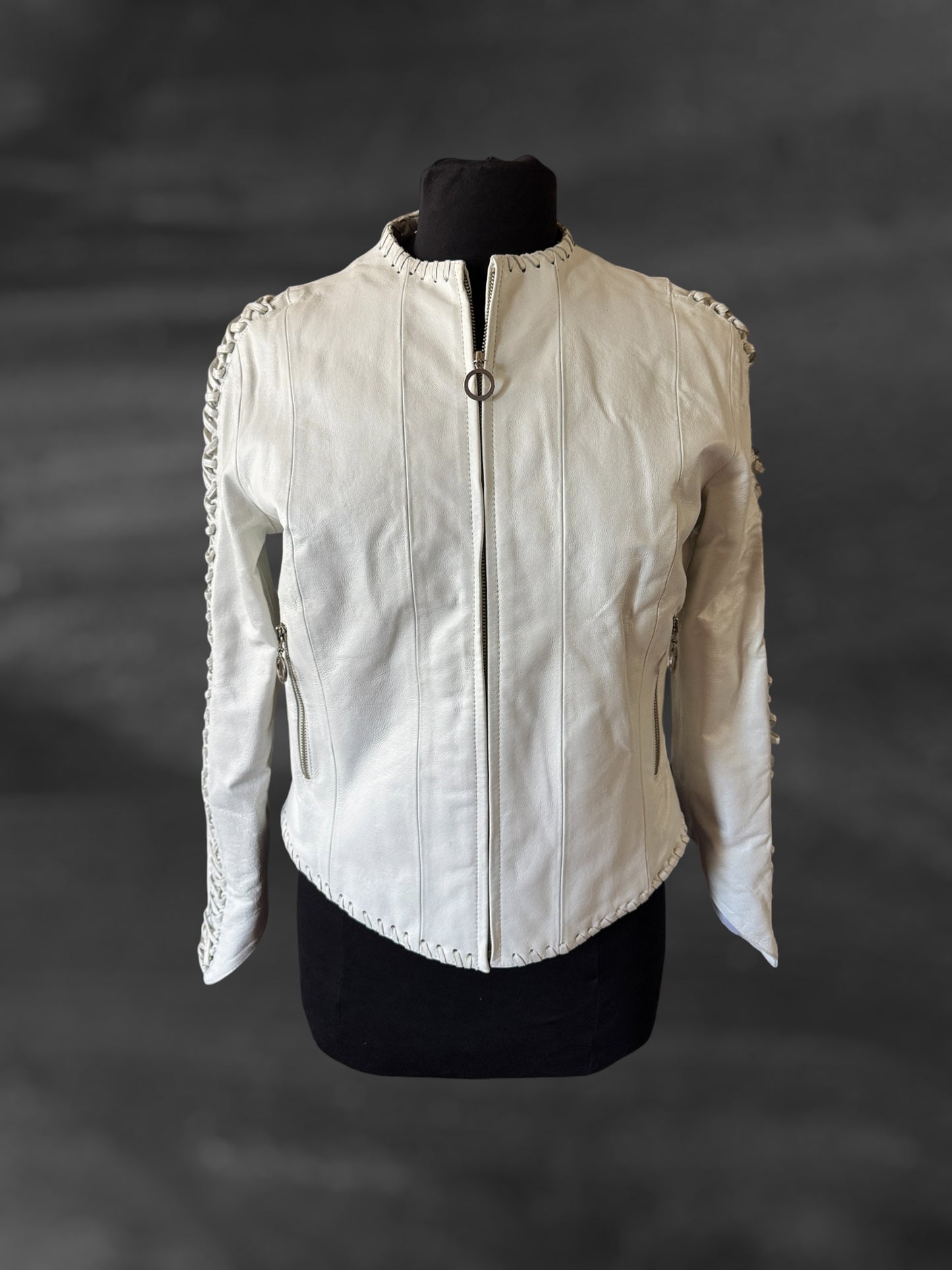 White Leather Women's Jacket, Size M