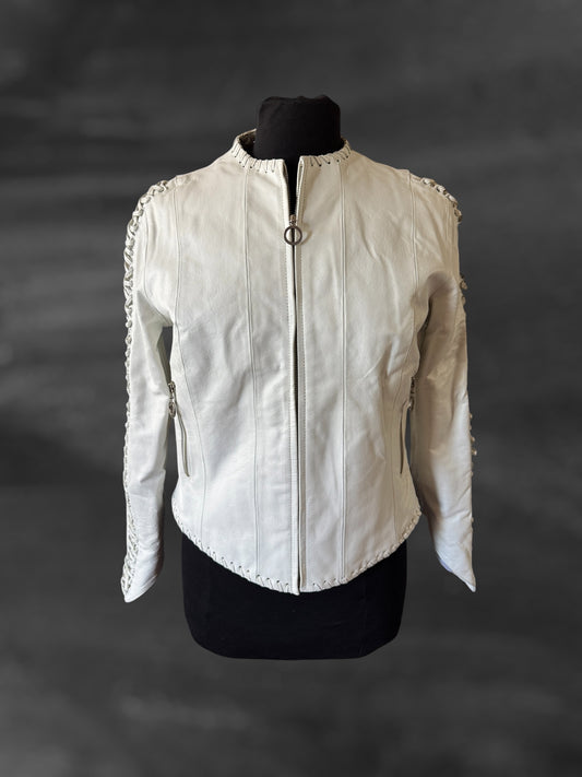 White Leather Women's Jacket, Size M