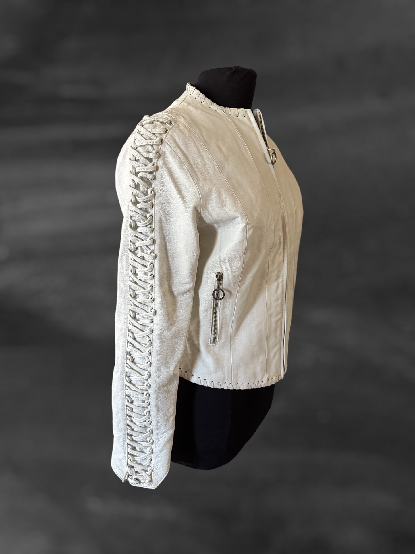 White Leather Women's Jacket, Size M