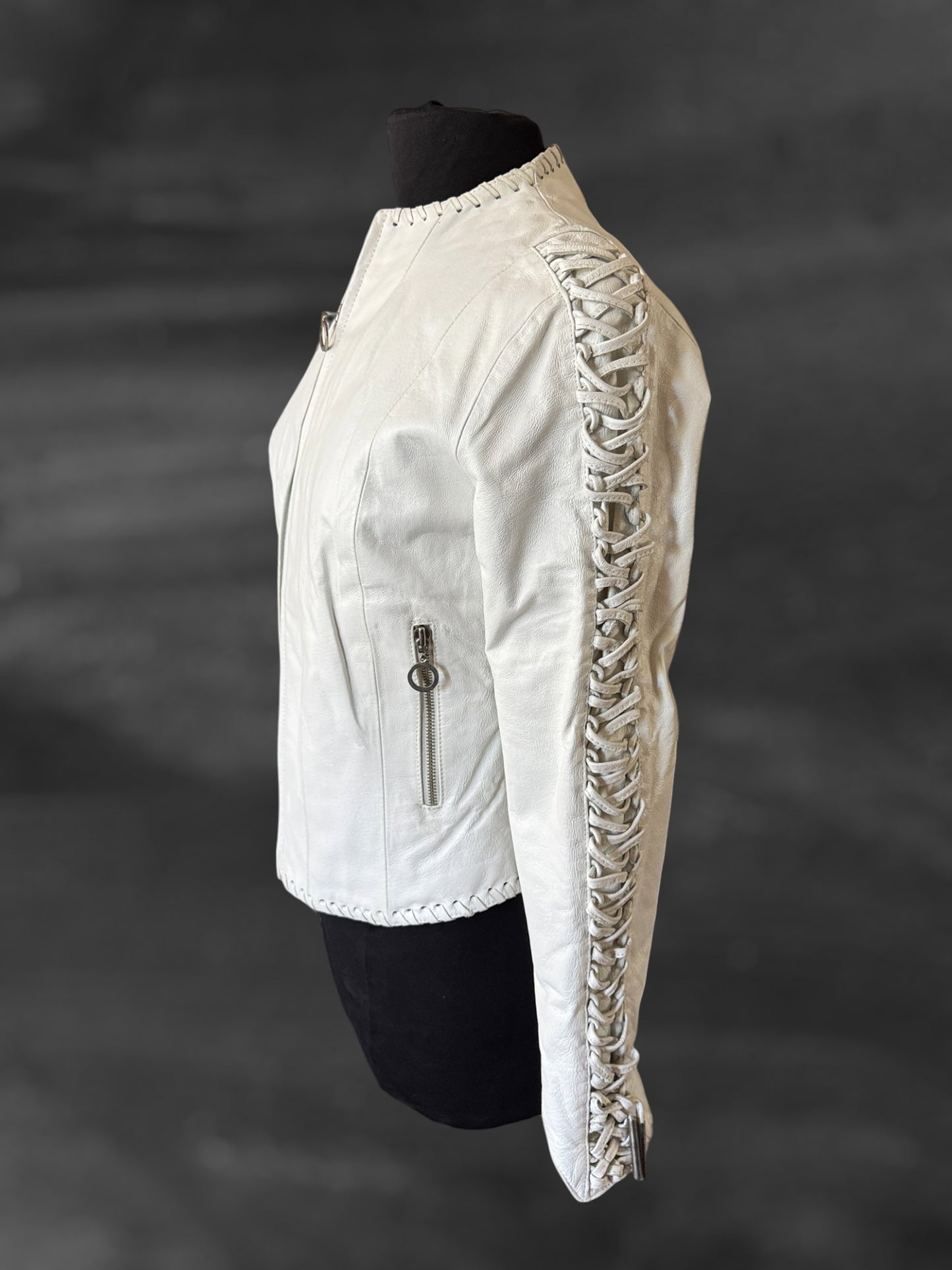 White Leather Women's Jacket, Size M