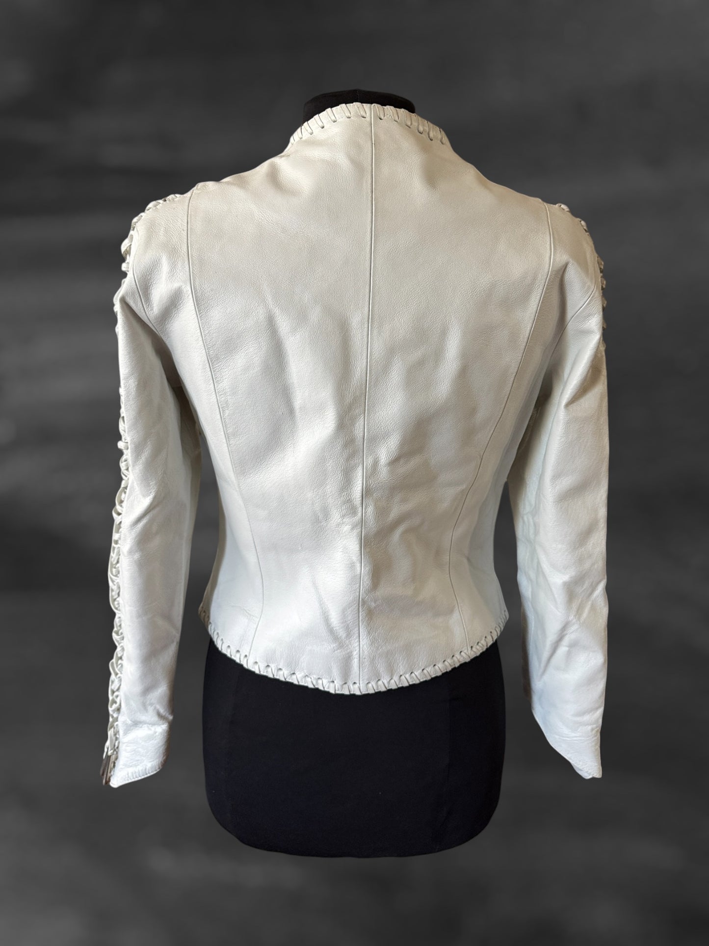 White Leather Women's Jacket, Size M
