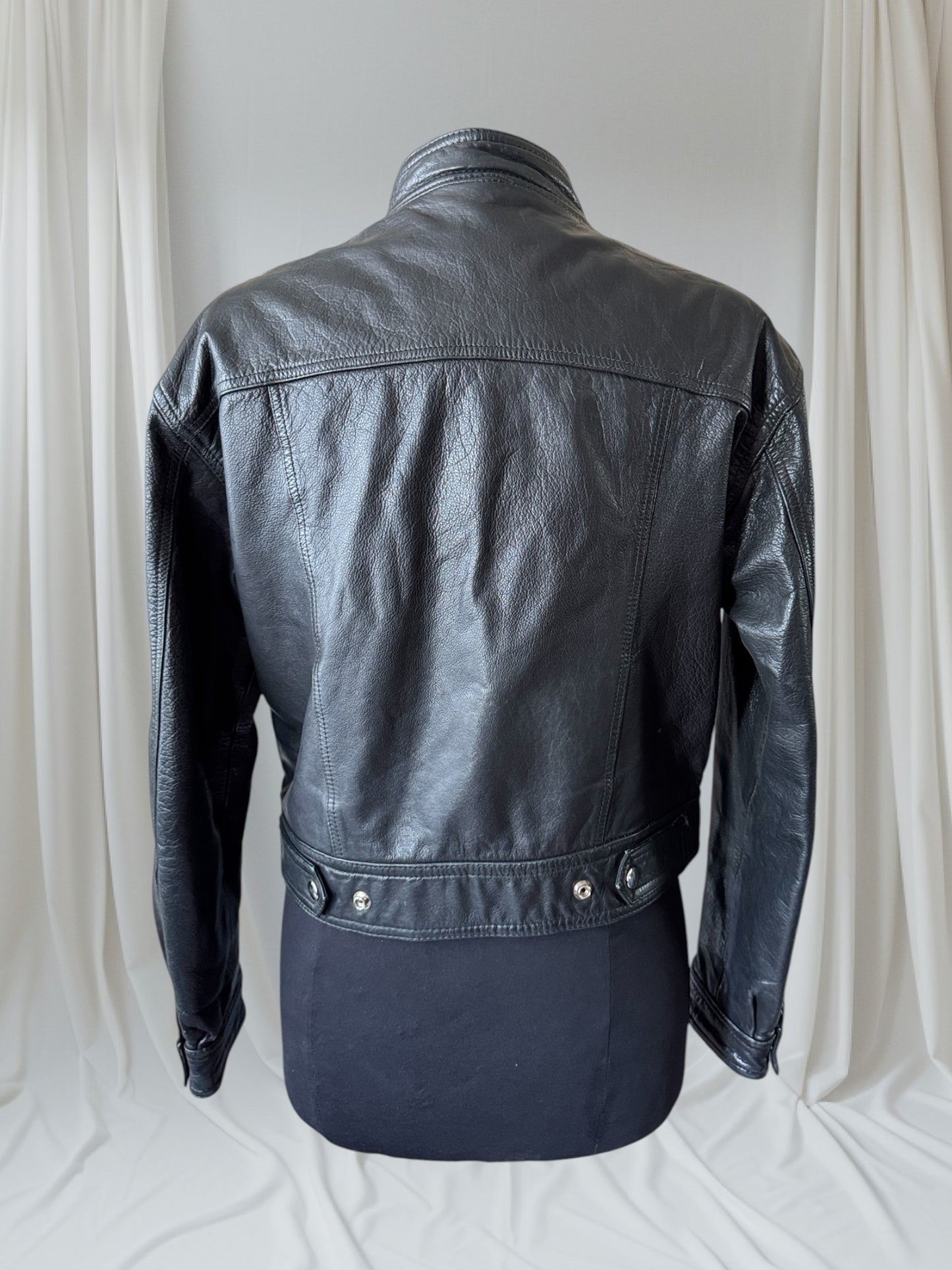 Women's Leather Cafe Racer Motorcycle Jacket, Large