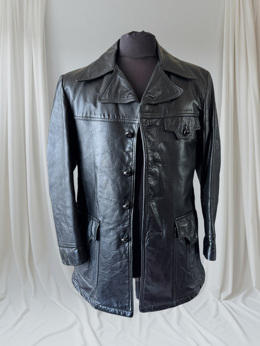 Men's 1970's Leather Blazer Jacket, M 38