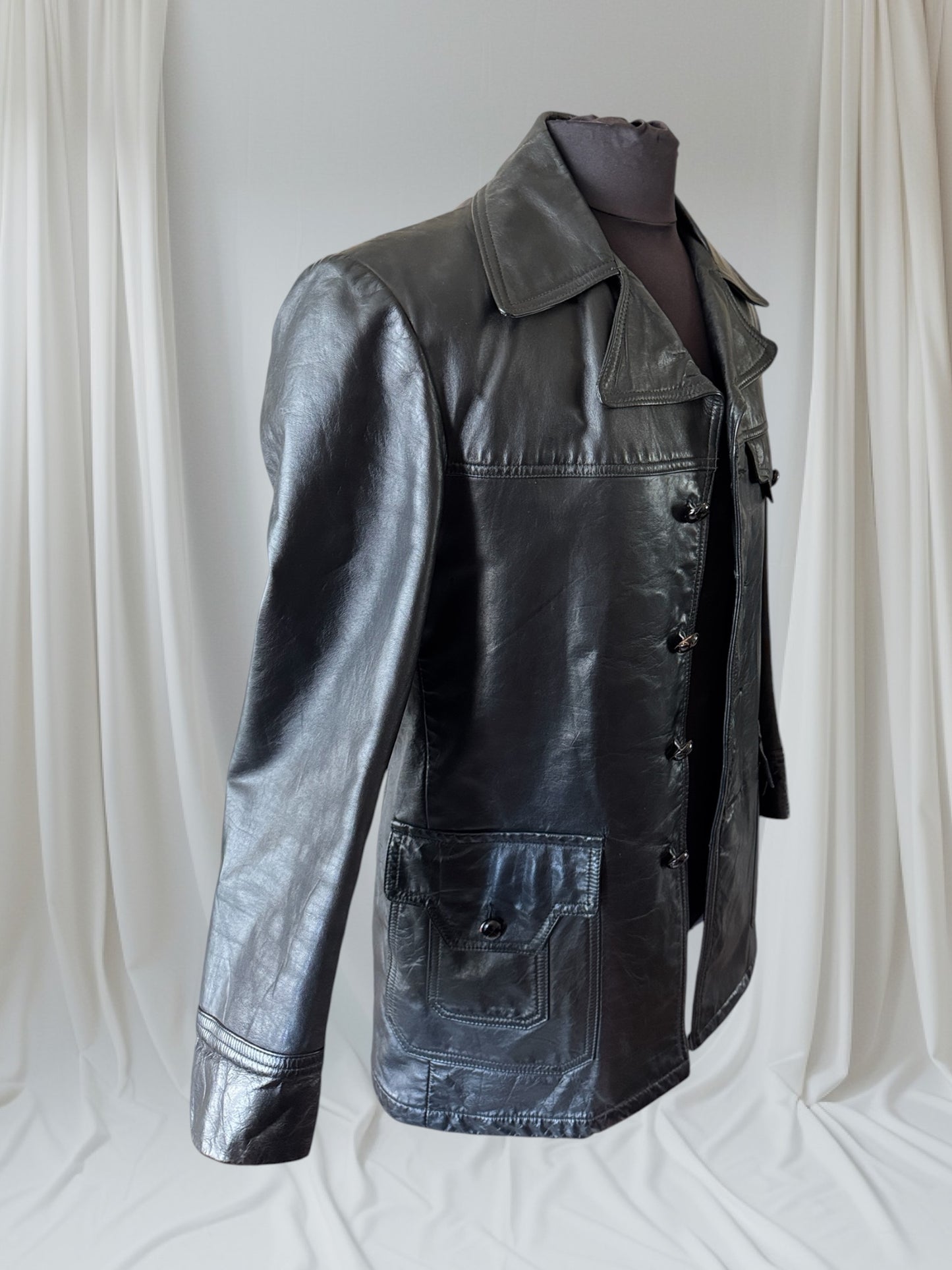 Men's 1970's Leather Blazer Jacket, M 38