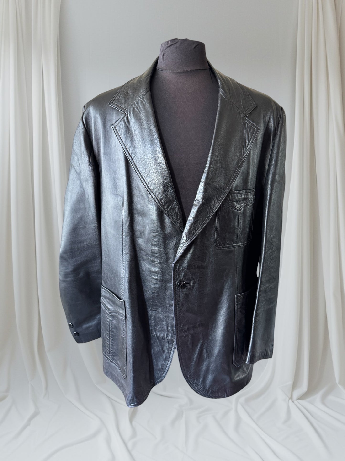 Men's 1970's Leather Blazer Jacket, XL 46