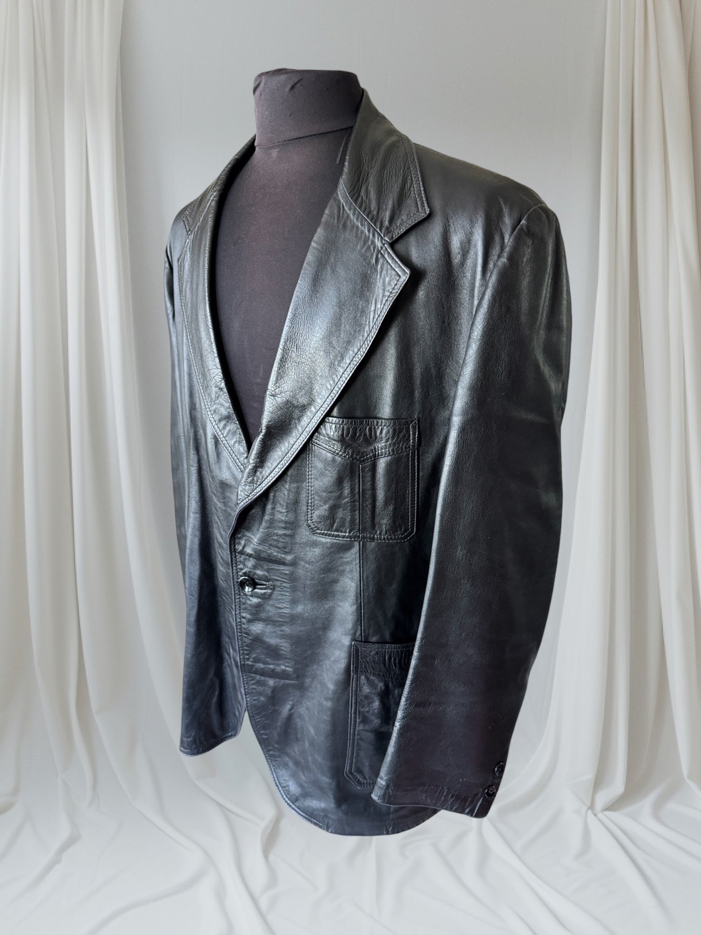Men's 1970's Leather Blazer Jacket, XL 46