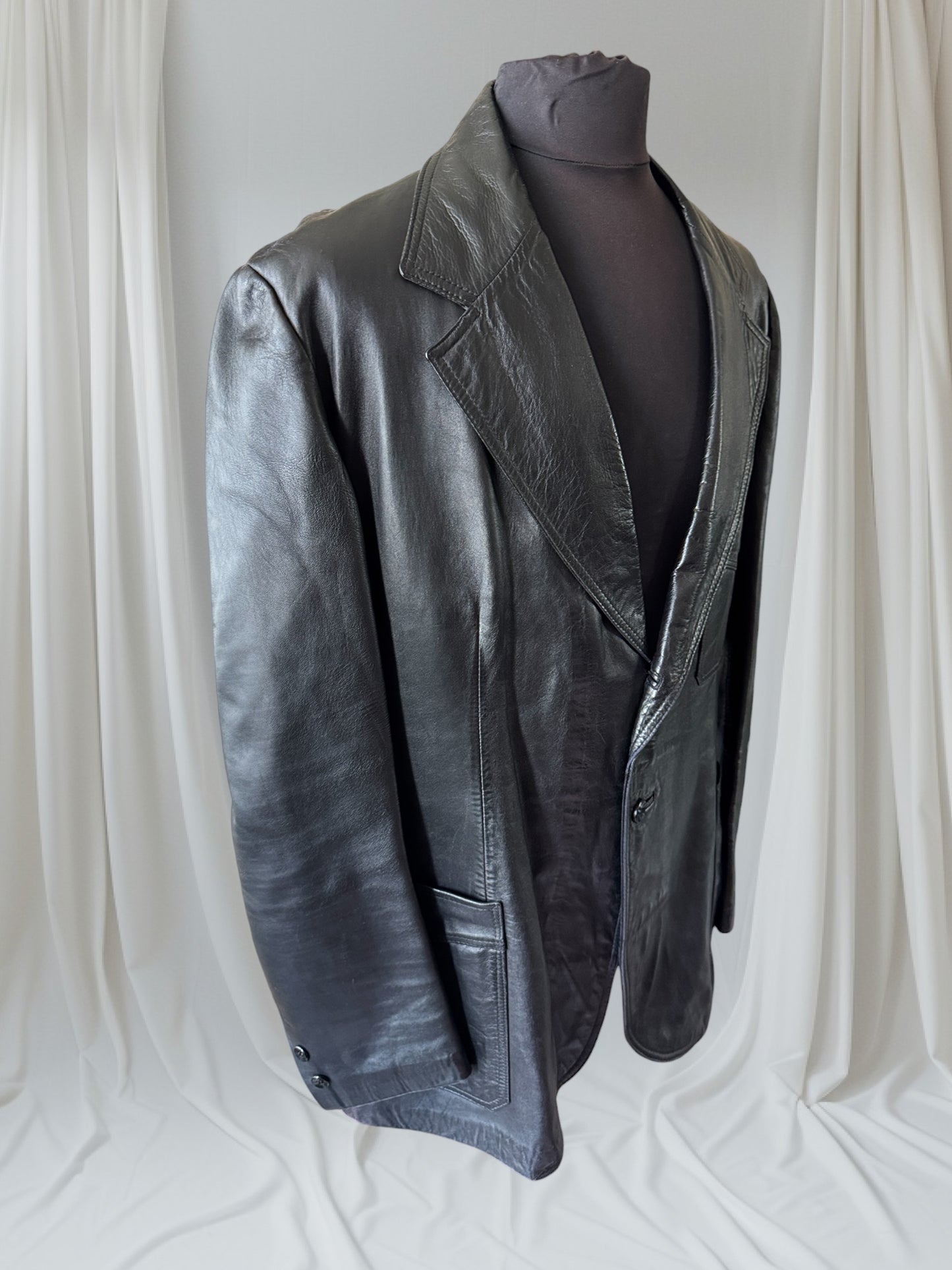 Men's 1970's Leather Blazer Jacket, XL 46