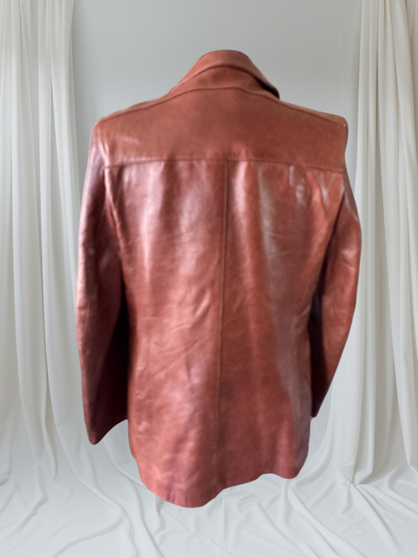 Men's 1970's Brown Leather Blazer Jacket, XL 44