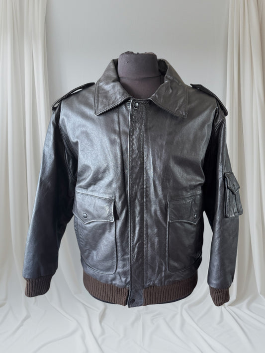 Vintage Men's Dark Brown Leather Bomber Jacket, XL, 46