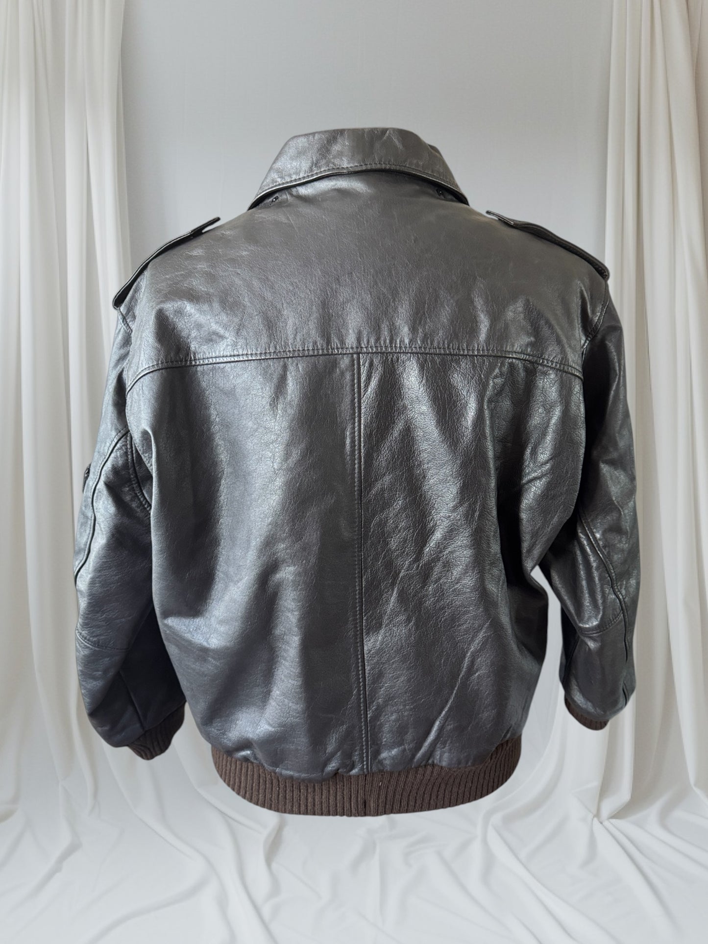Vintage Men's Dark Brown Leather Bomber Jacket, XL, 46