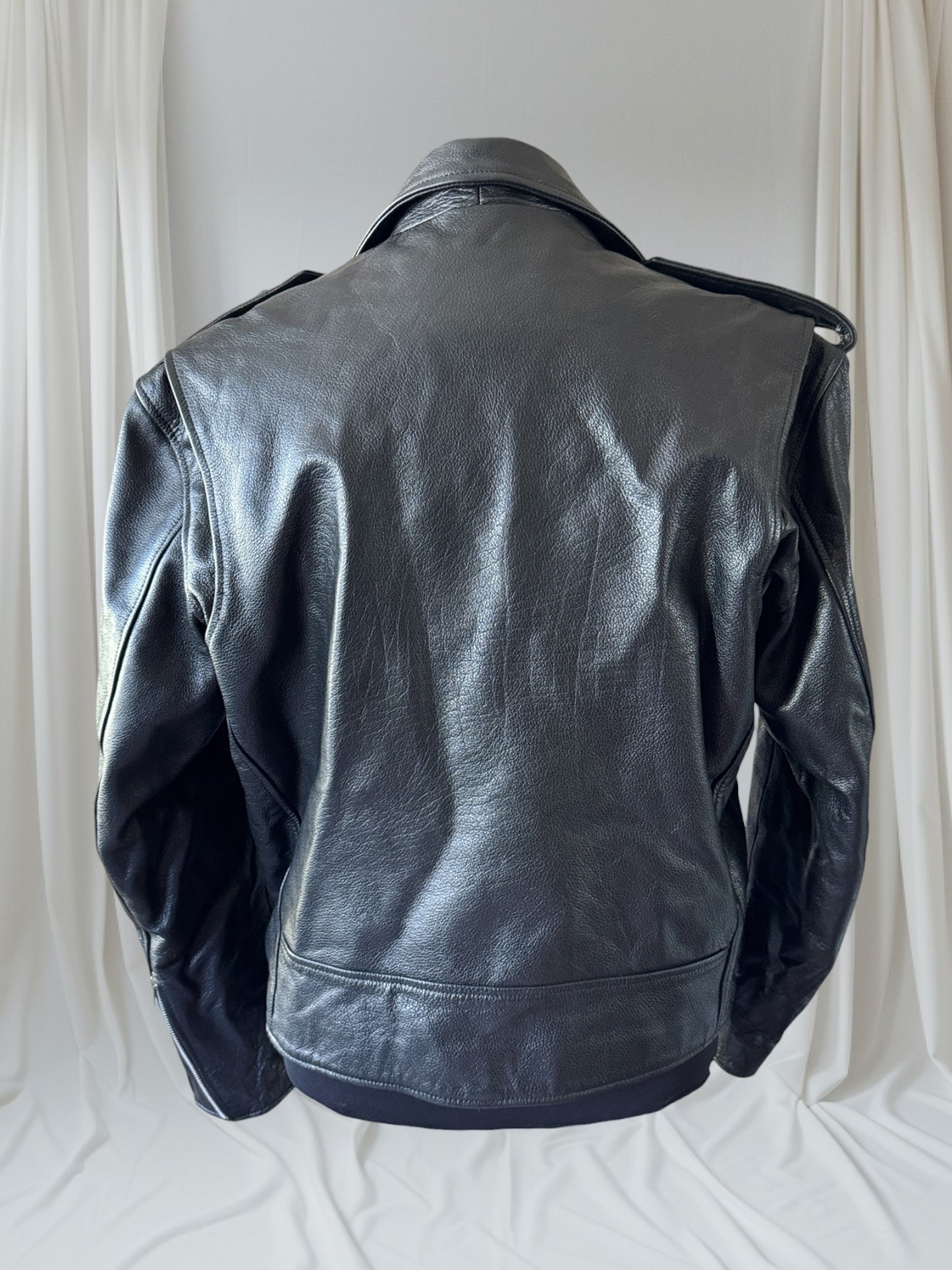 Men's Vintage Black Leather Motorcycle Jacket, 42, L