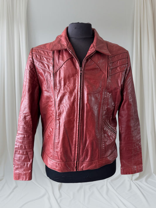 Men's (Unisex) 1970's Oxblood Vintage Leather Jacket, XL 44