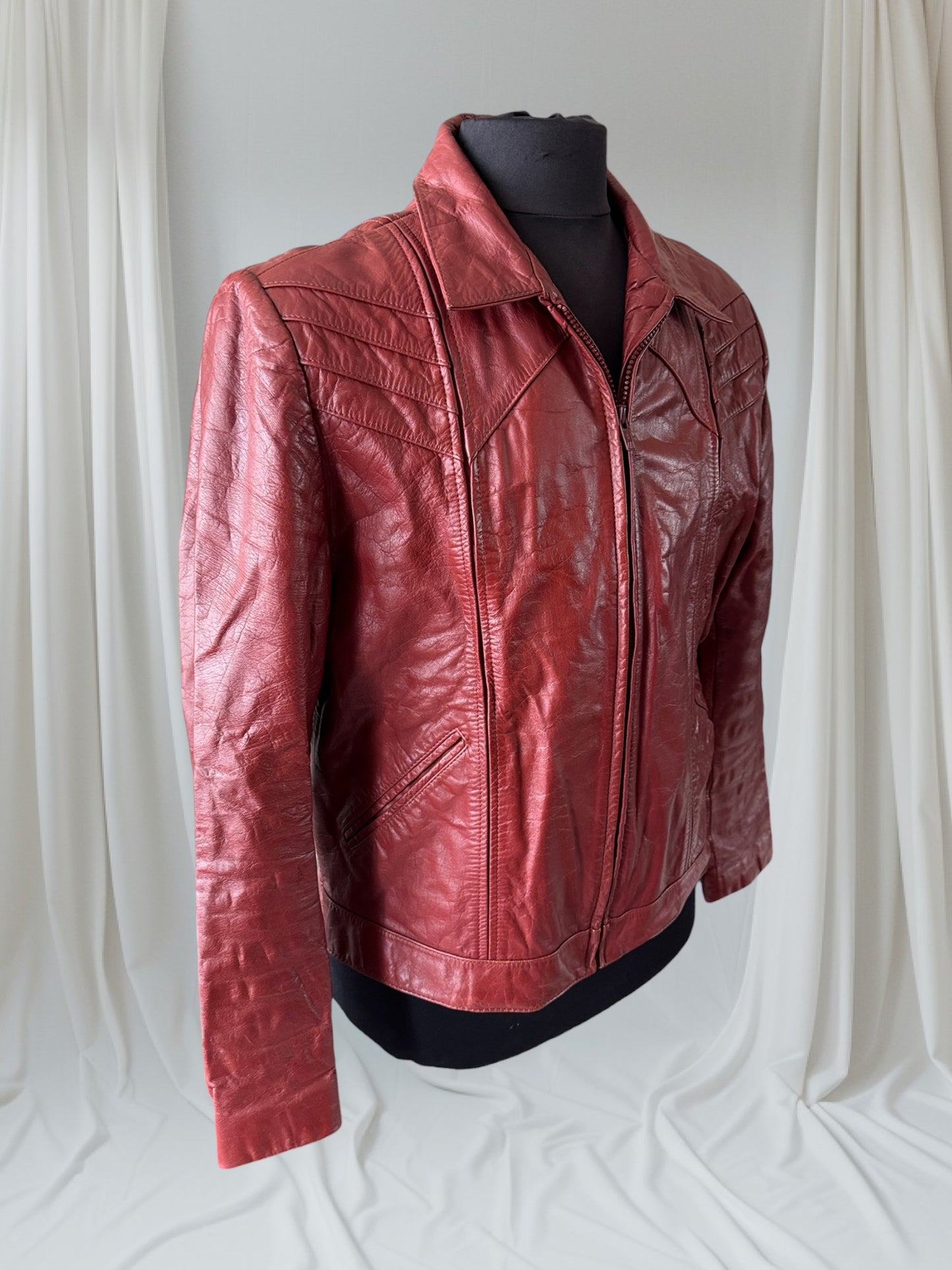 Men's (Unisex) 1970's Oxblood Vintage Leather Jacket, XL 44