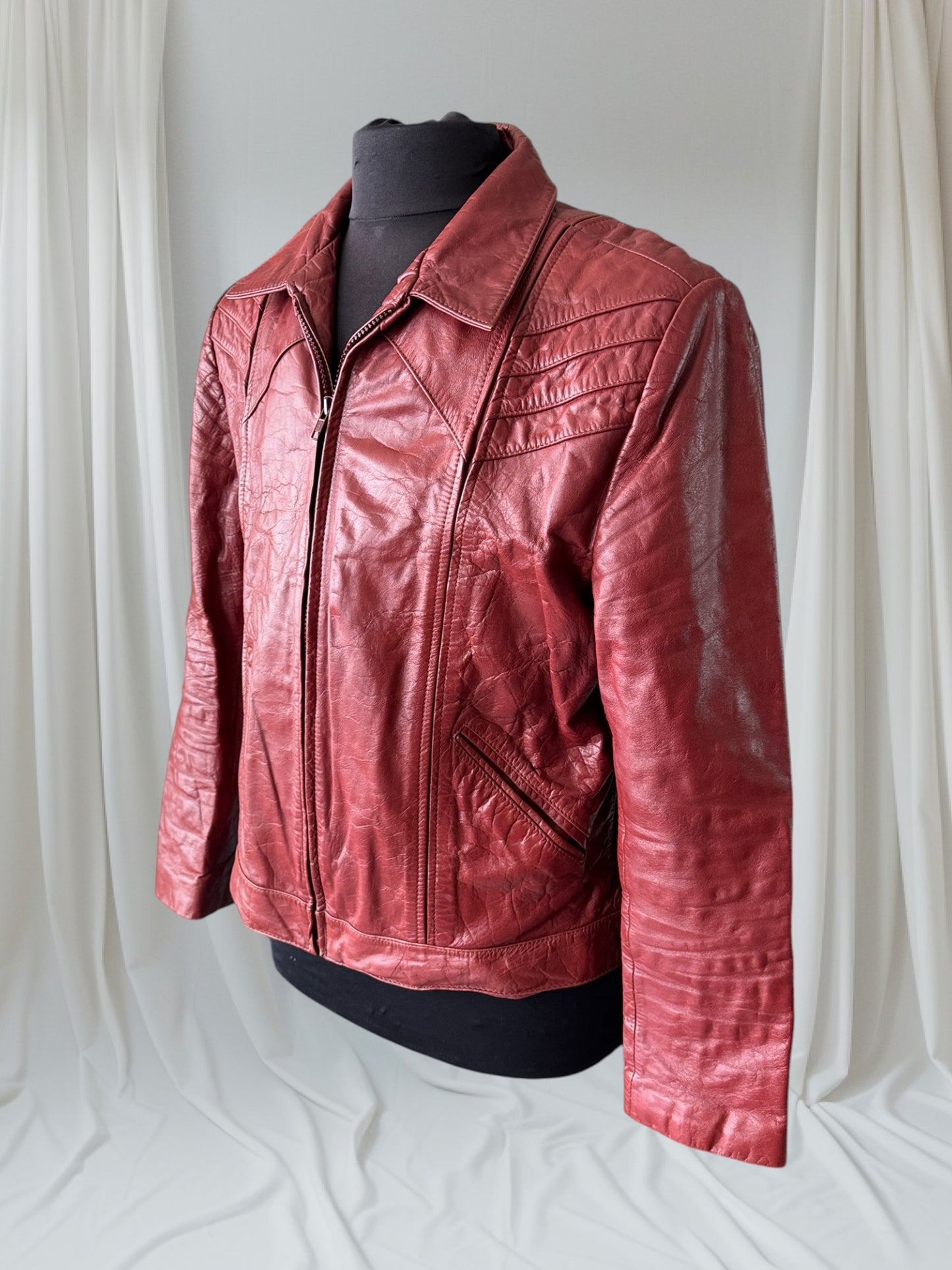Men's (Unisex) 1970's Oxblood Vintage Leather Jacket, XL 44