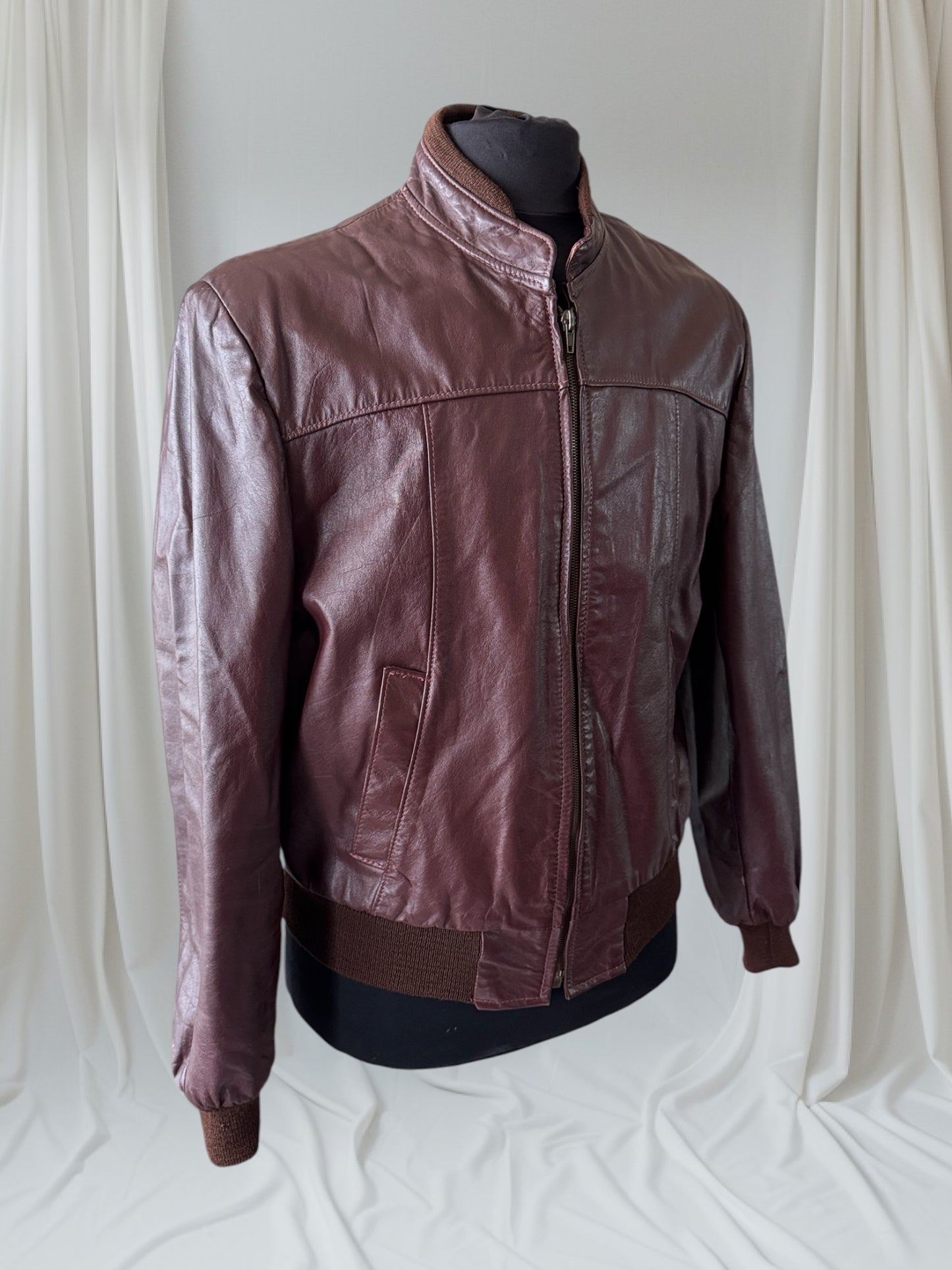 Men's 1970's Oxblood Vintage Leather Jacket, XL 44