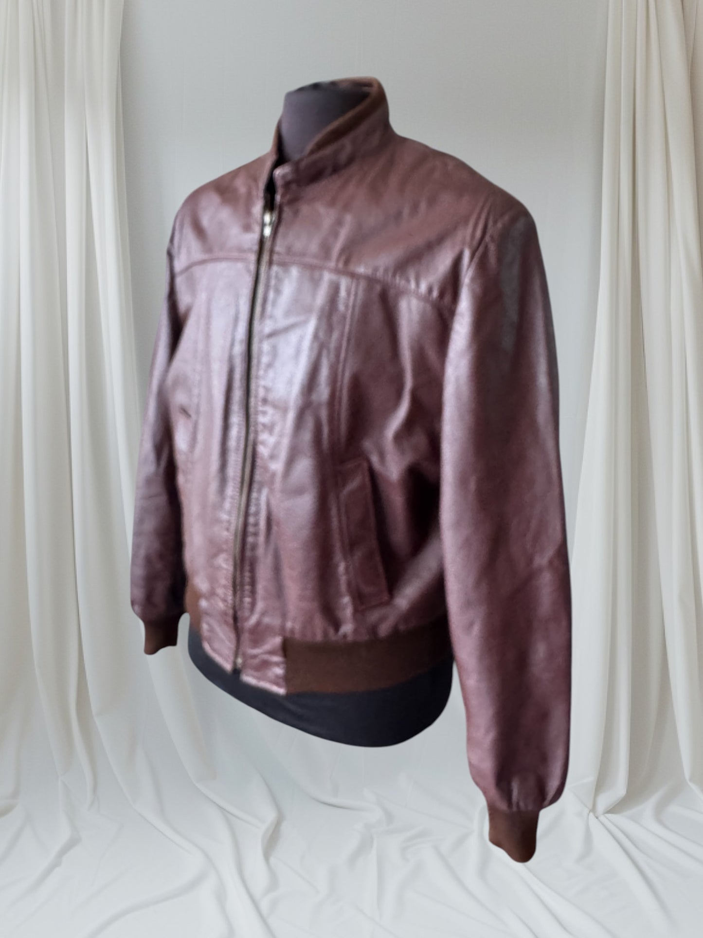 Men's 1970's Oxblood Vintage Leather Jacket, XL 44