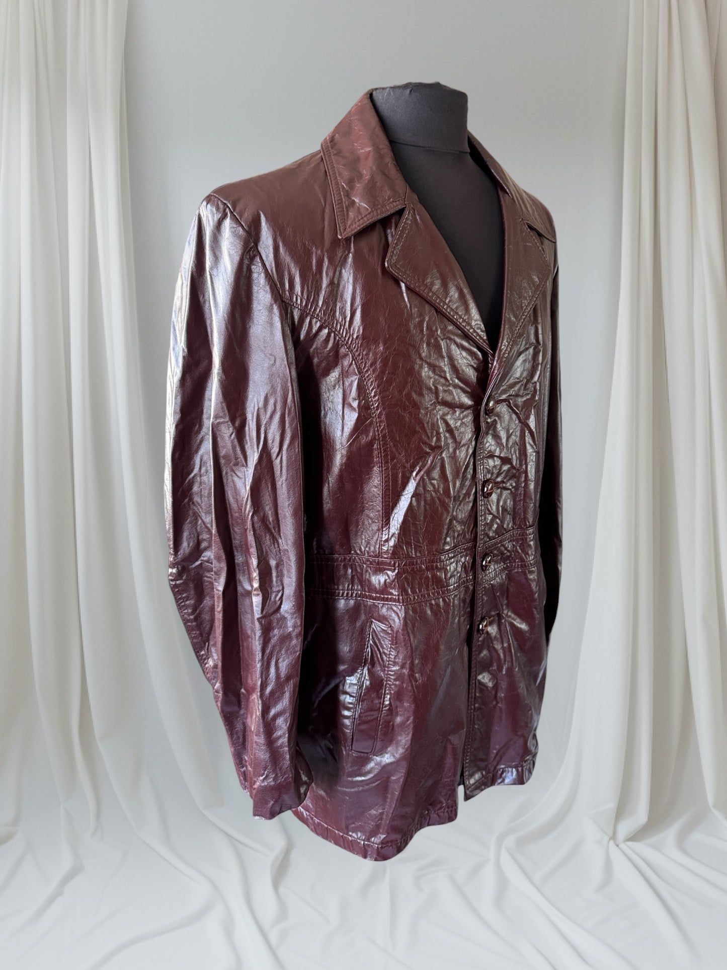 Men's 1970's Oxblood Vintage Leather Jacket, XL 44
