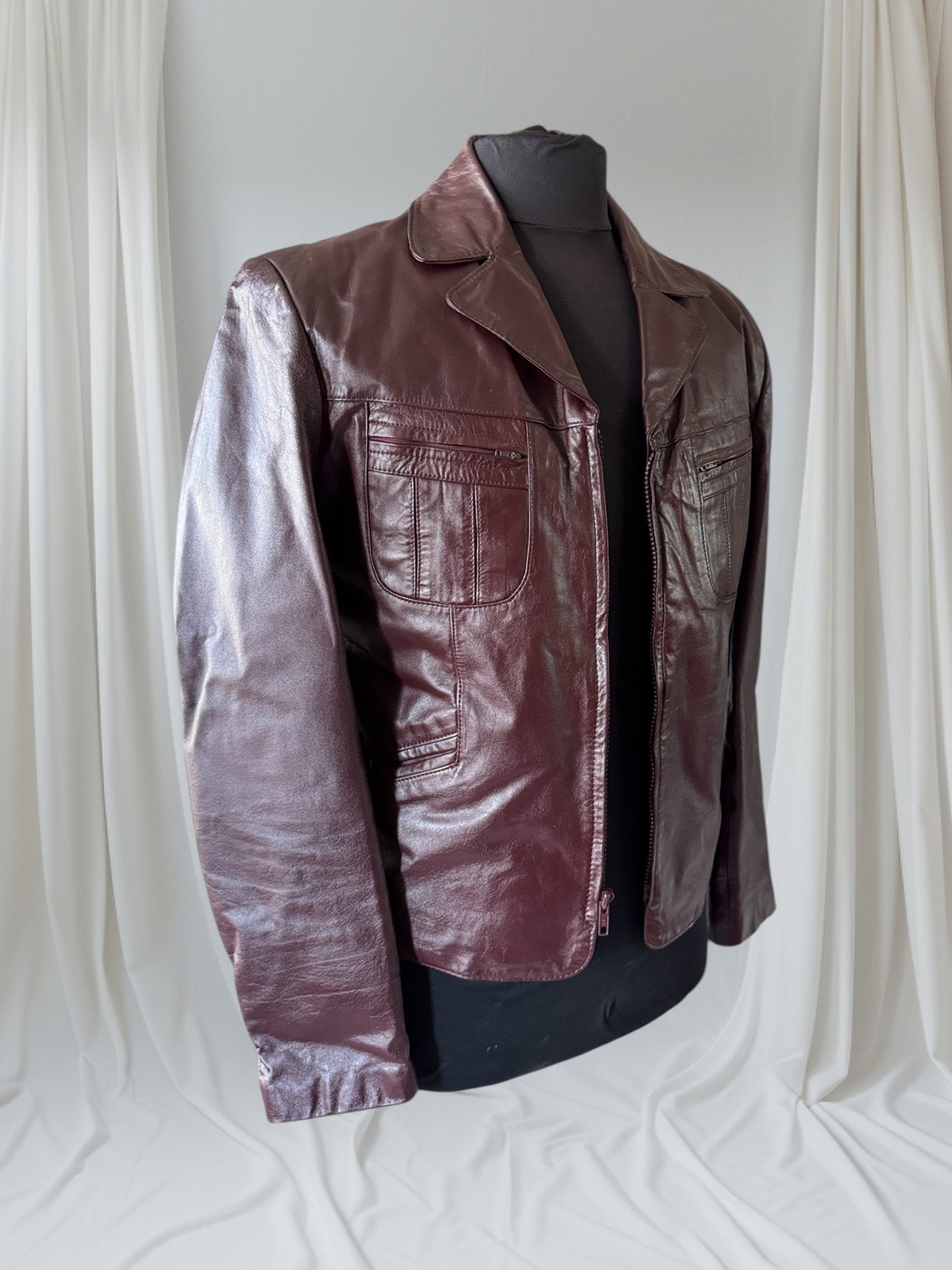 Men's 1970's Oxblood Vintage Leather Jacket, L 40