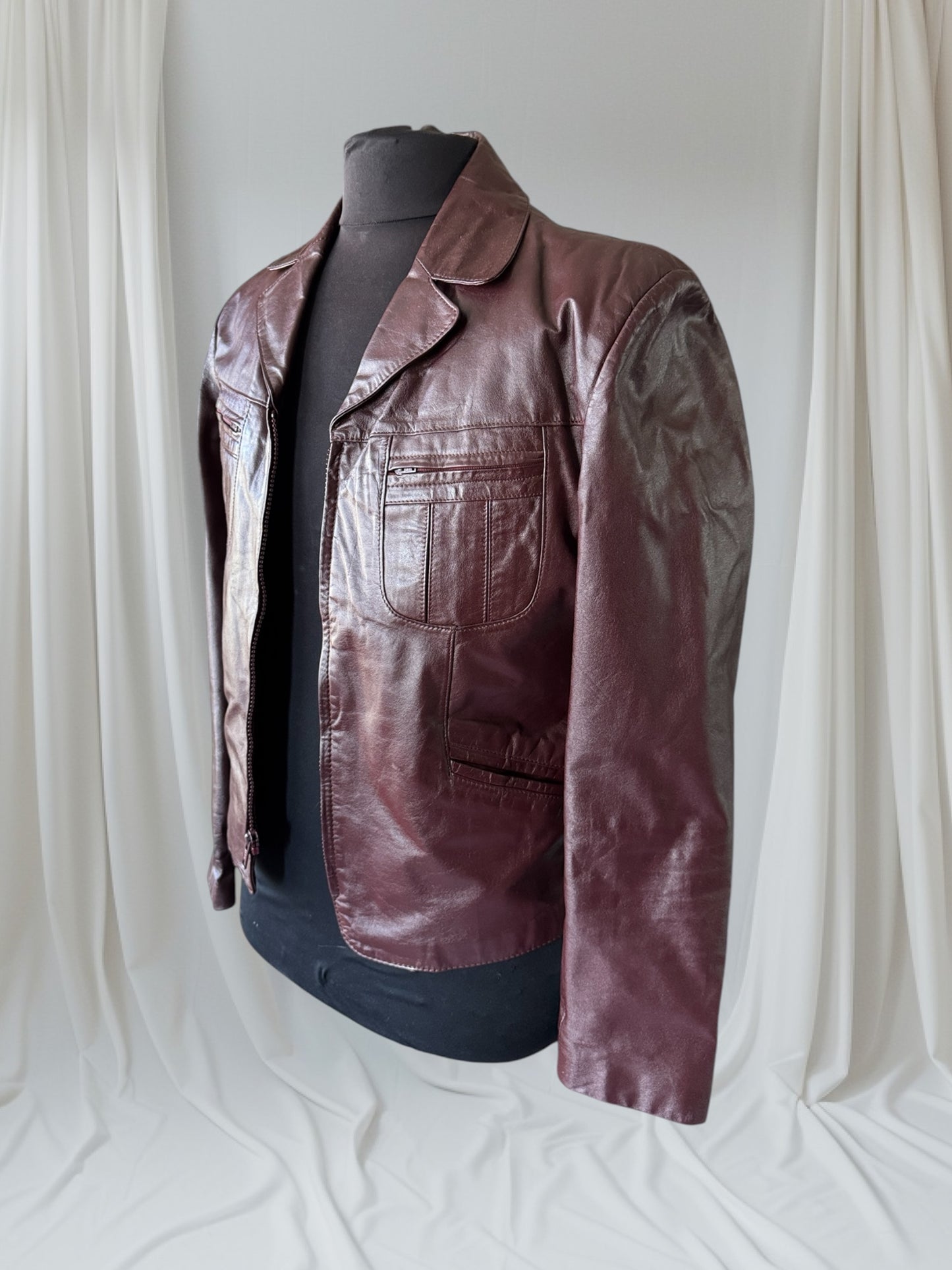 Men's 1970's Oxblood Vintage Leather Jacket, L 40