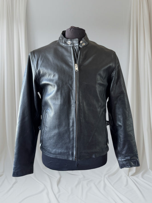 Men's Vintage Black Leather Cafe Racer Jacket, M
