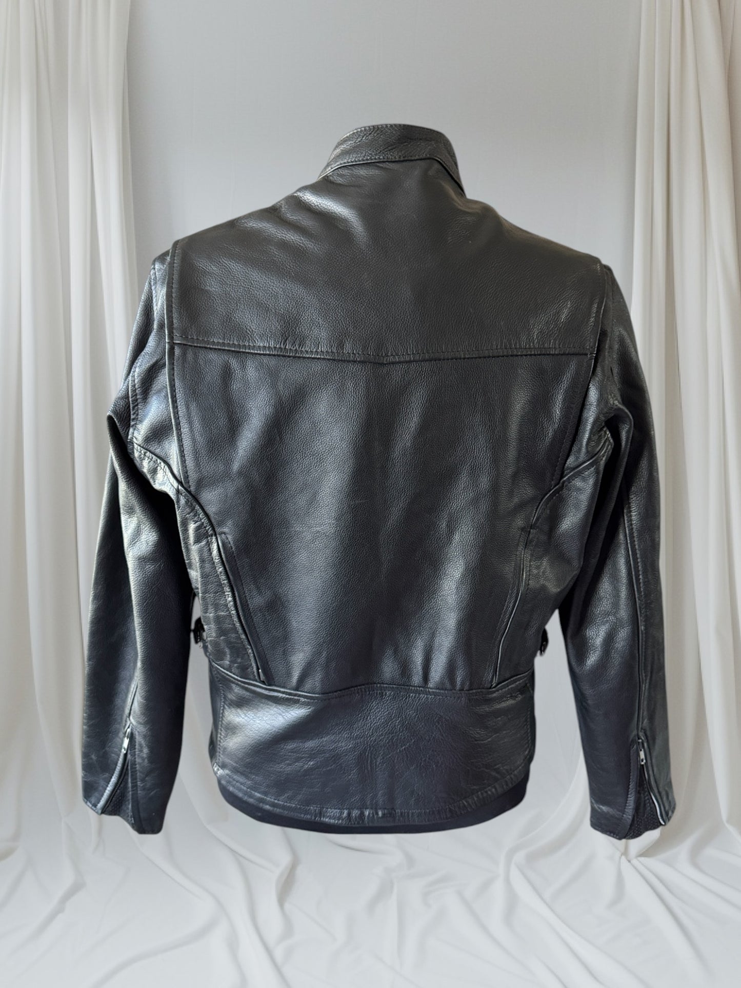 Men's Vintage Black Leather Cafe Racer Jacket, M