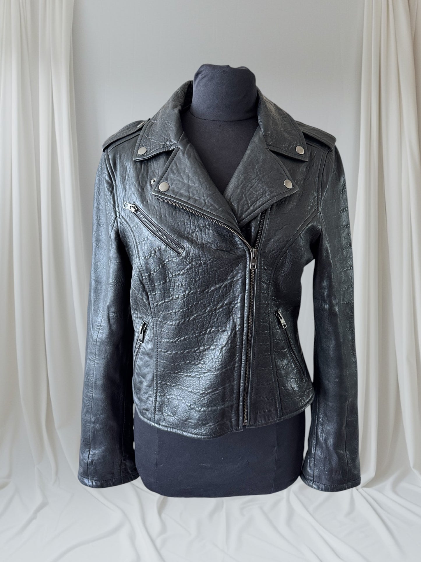 Women's Textured Leather Motorcycle Jacket, M