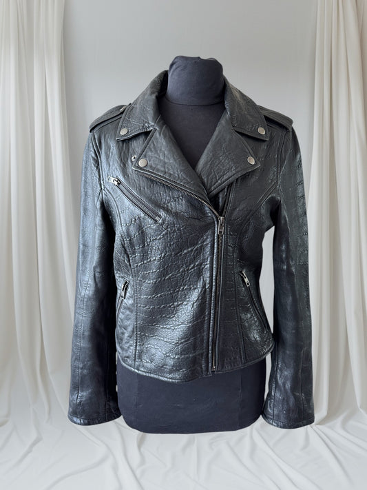 Women's Textured Leather Motorcycle Jacket, M