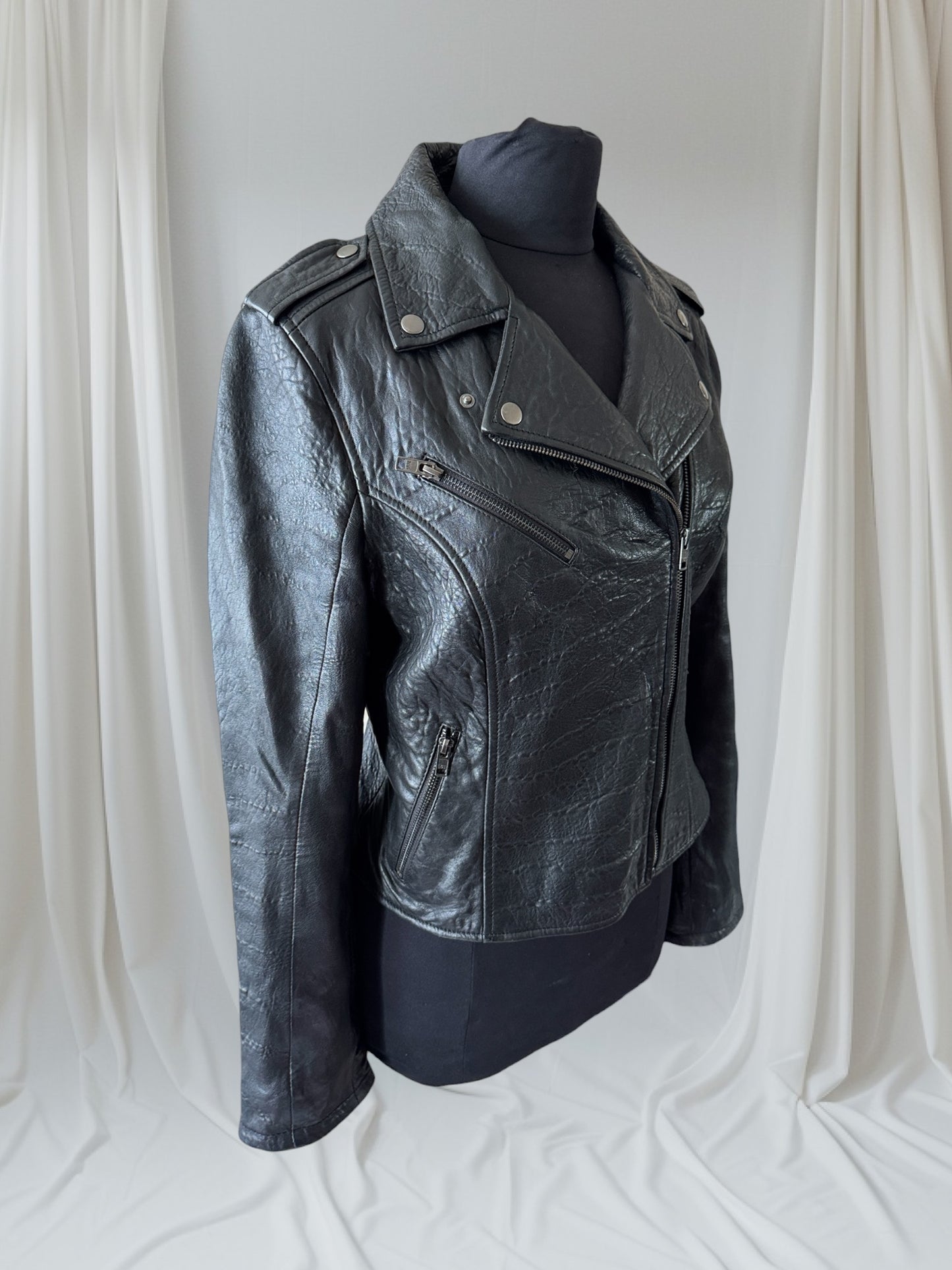 Women's Textured Leather Motorcycle Jacket, M