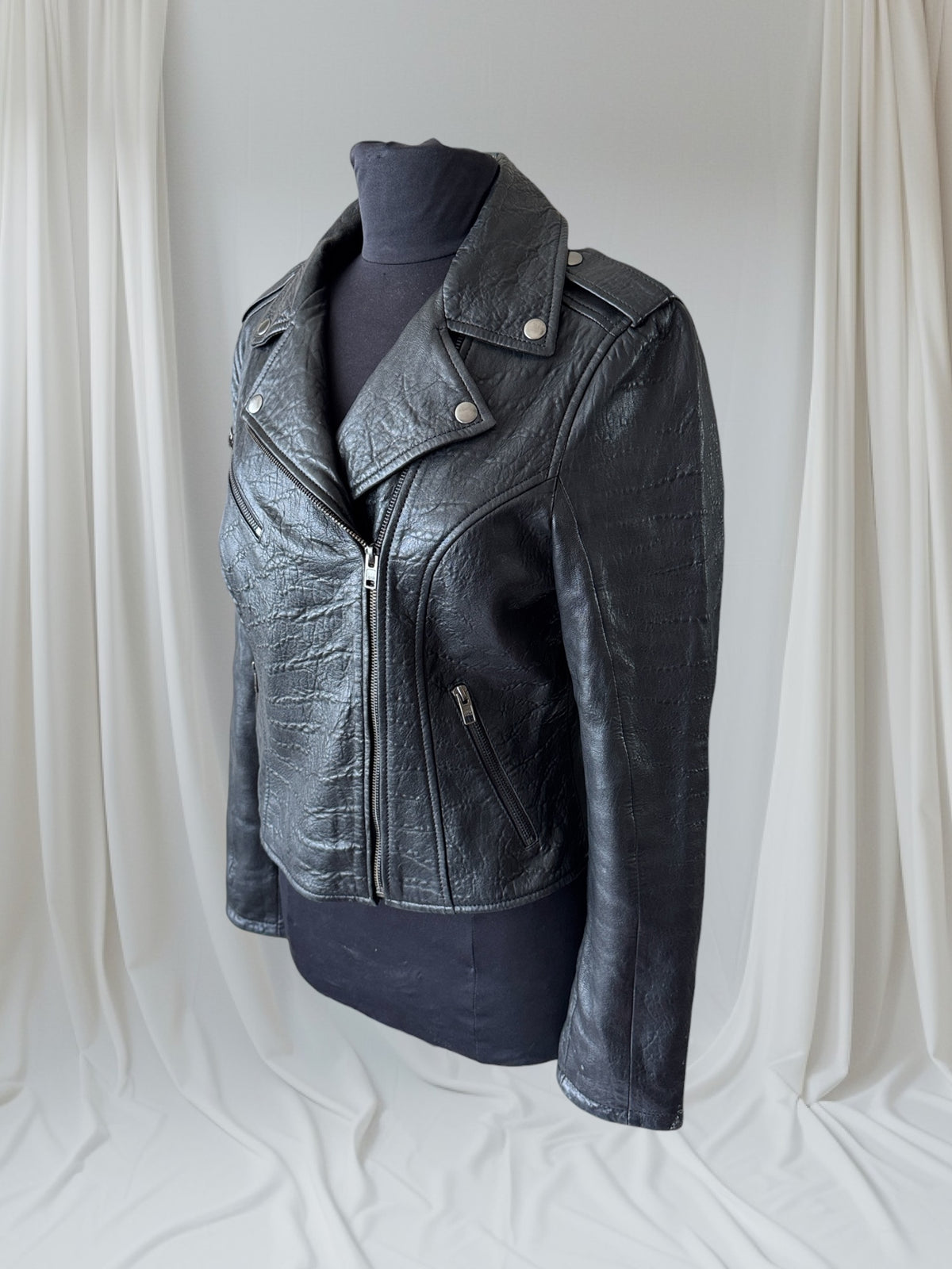 Women's Textured Leather Motorcycle Jacket, M