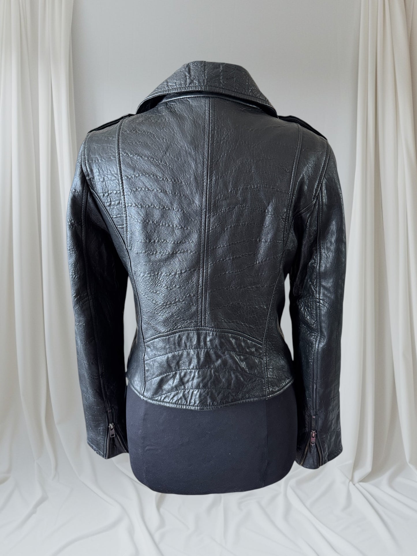 Women's Textured Leather Motorcycle Jacket, M