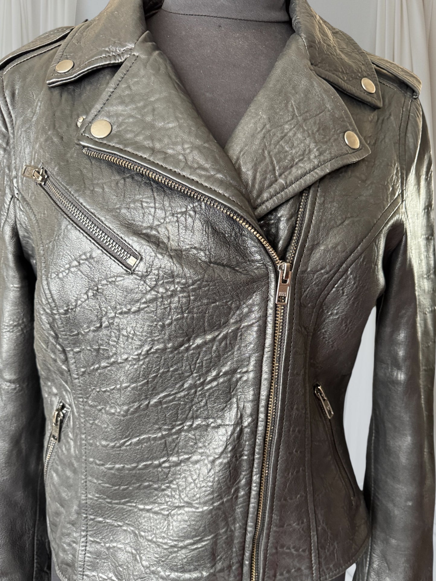Women's Textured Leather Motorcycle Jacket, M