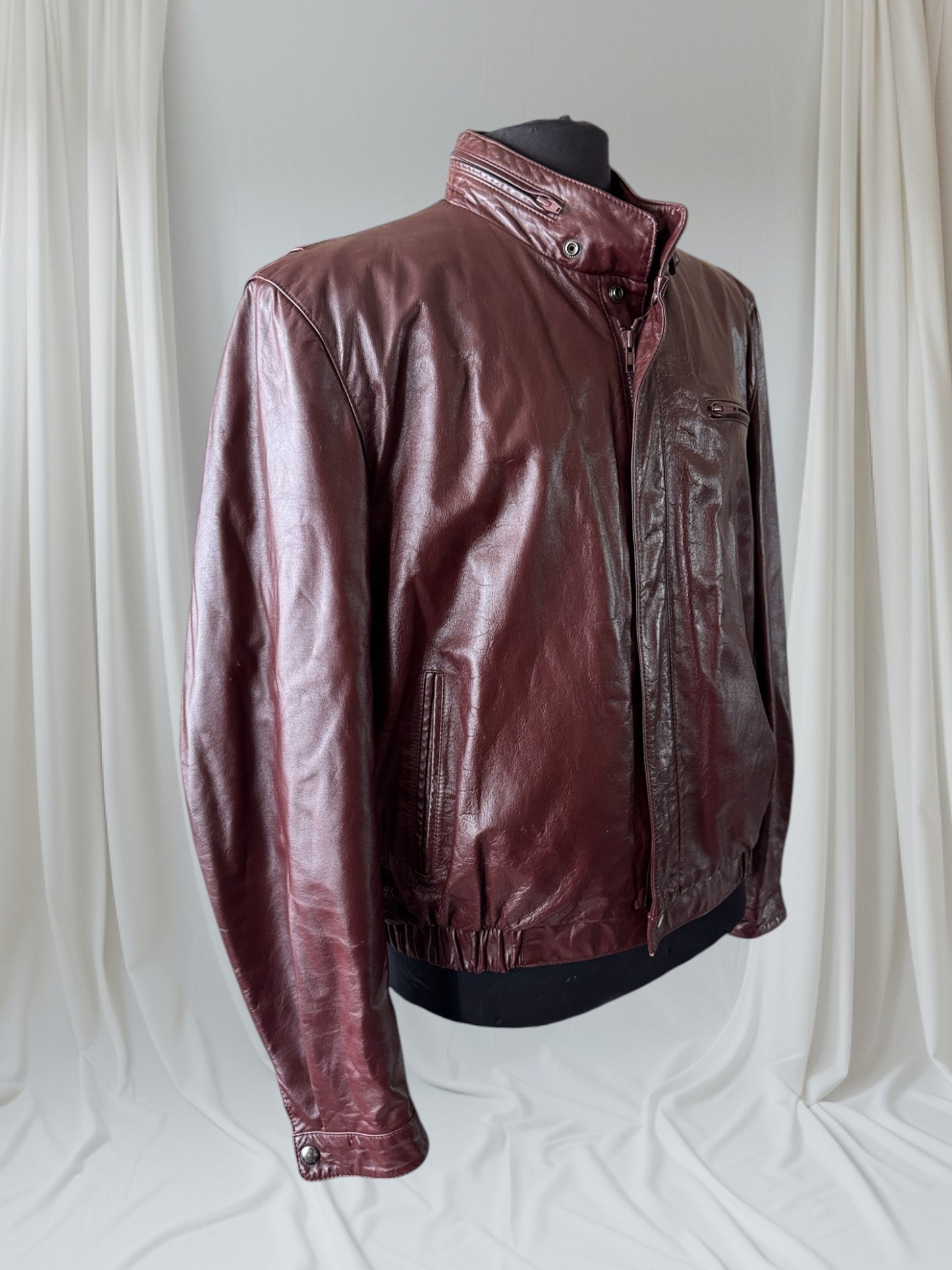Men's 1970's Oxblood Vintage Leather Jacket, XL 46