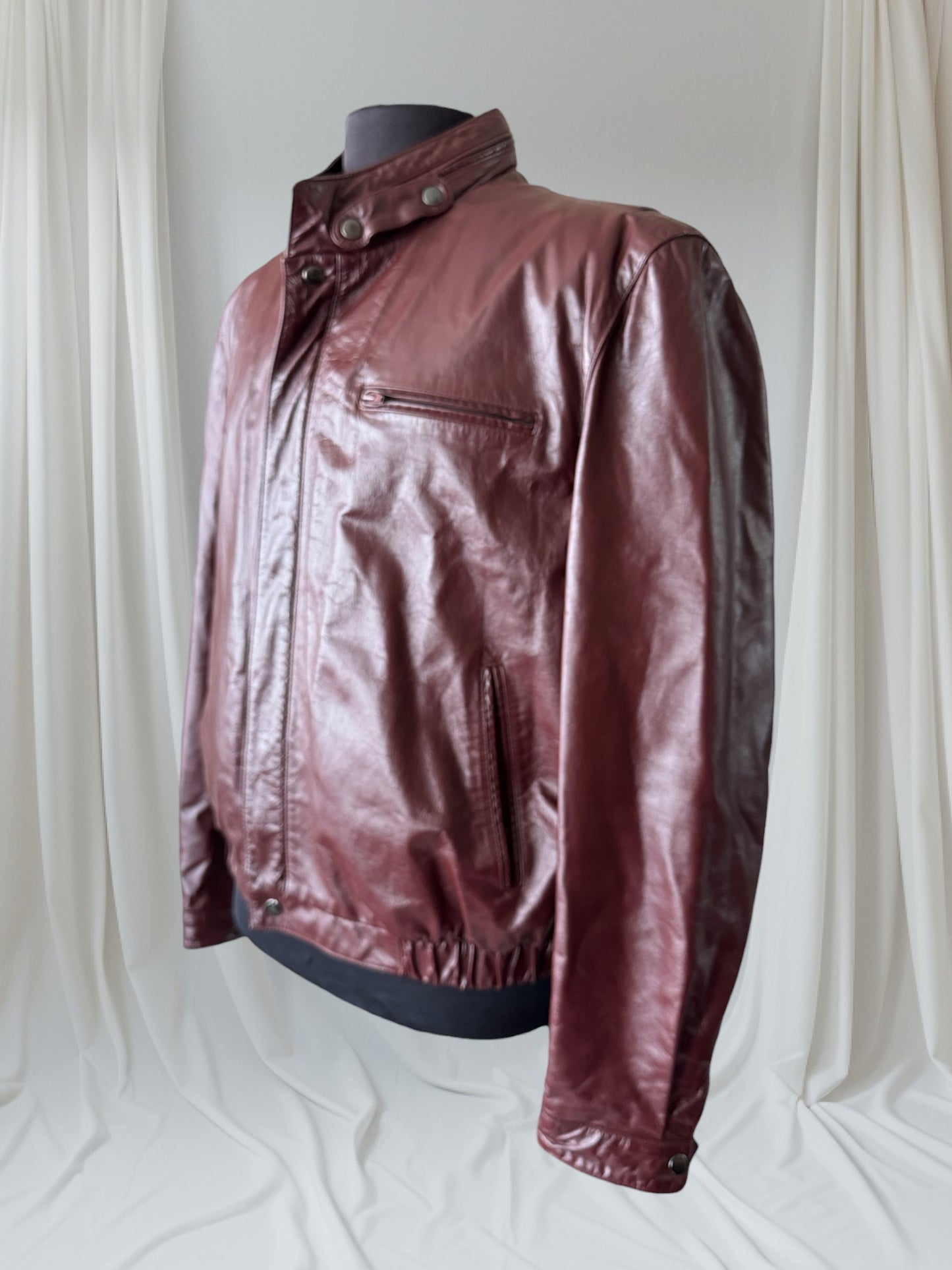 Men's 1970's Oxblood Vintage Leather Jacket, XL 46