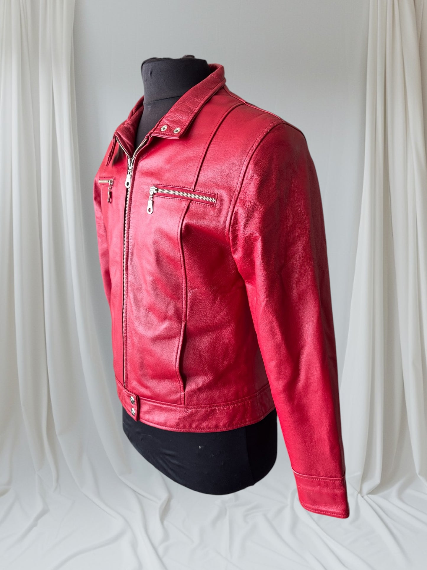 Men's (Unisex) Red Y2K Vintage Leather Jacket, S