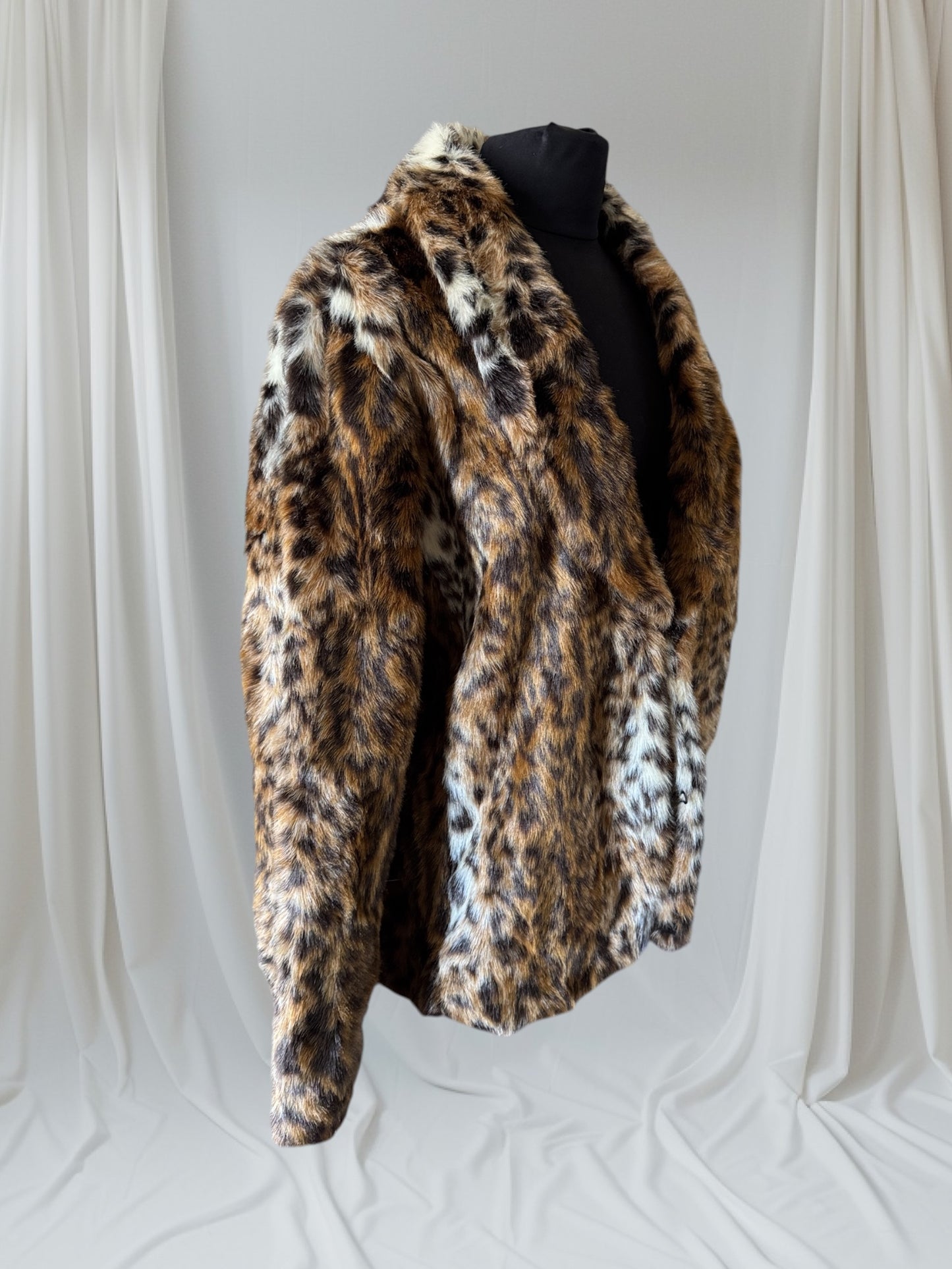 Leopard Print Faux Fur Coat, XL
