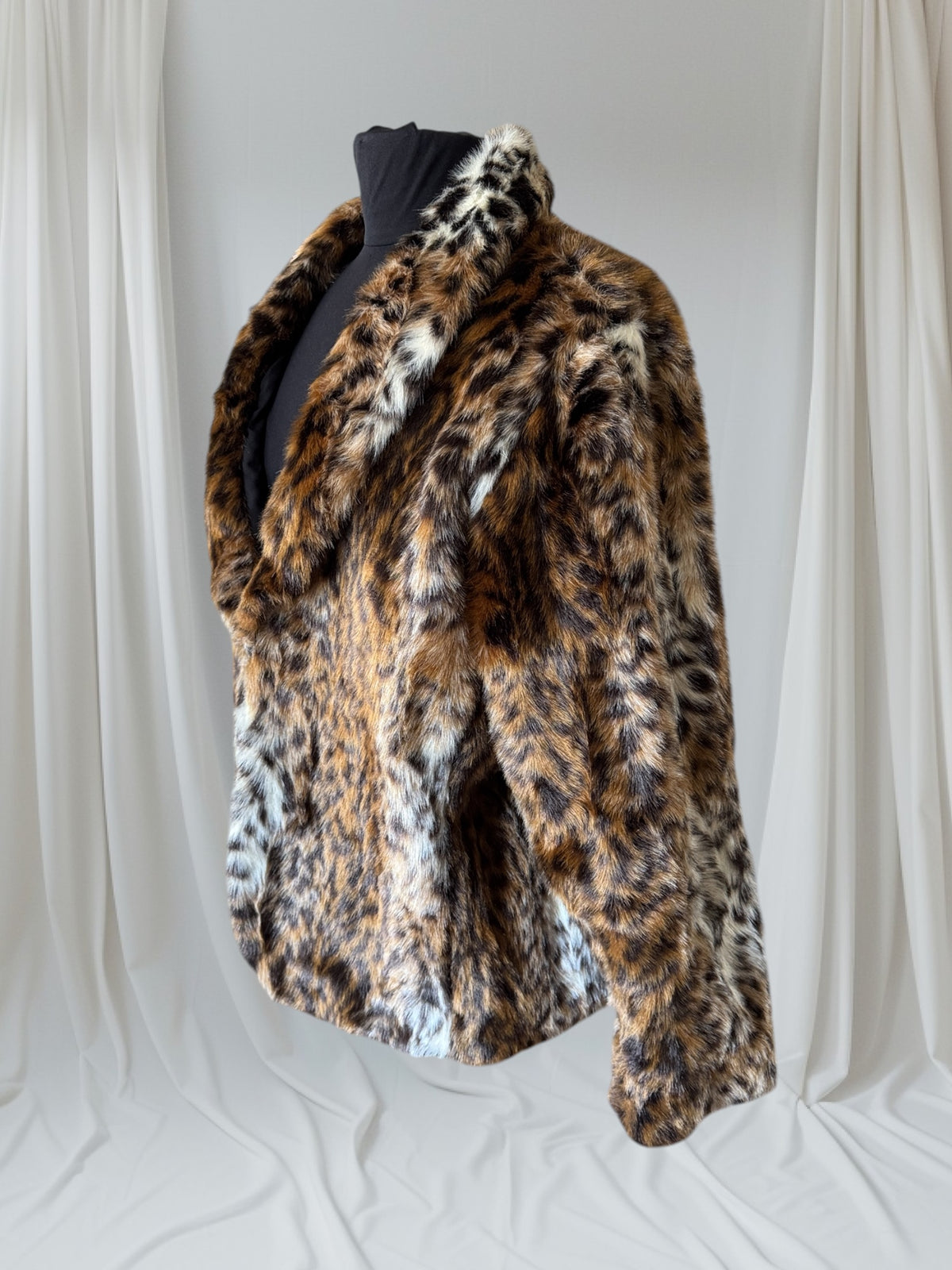 Leopard Print Faux Fur Coat, XL