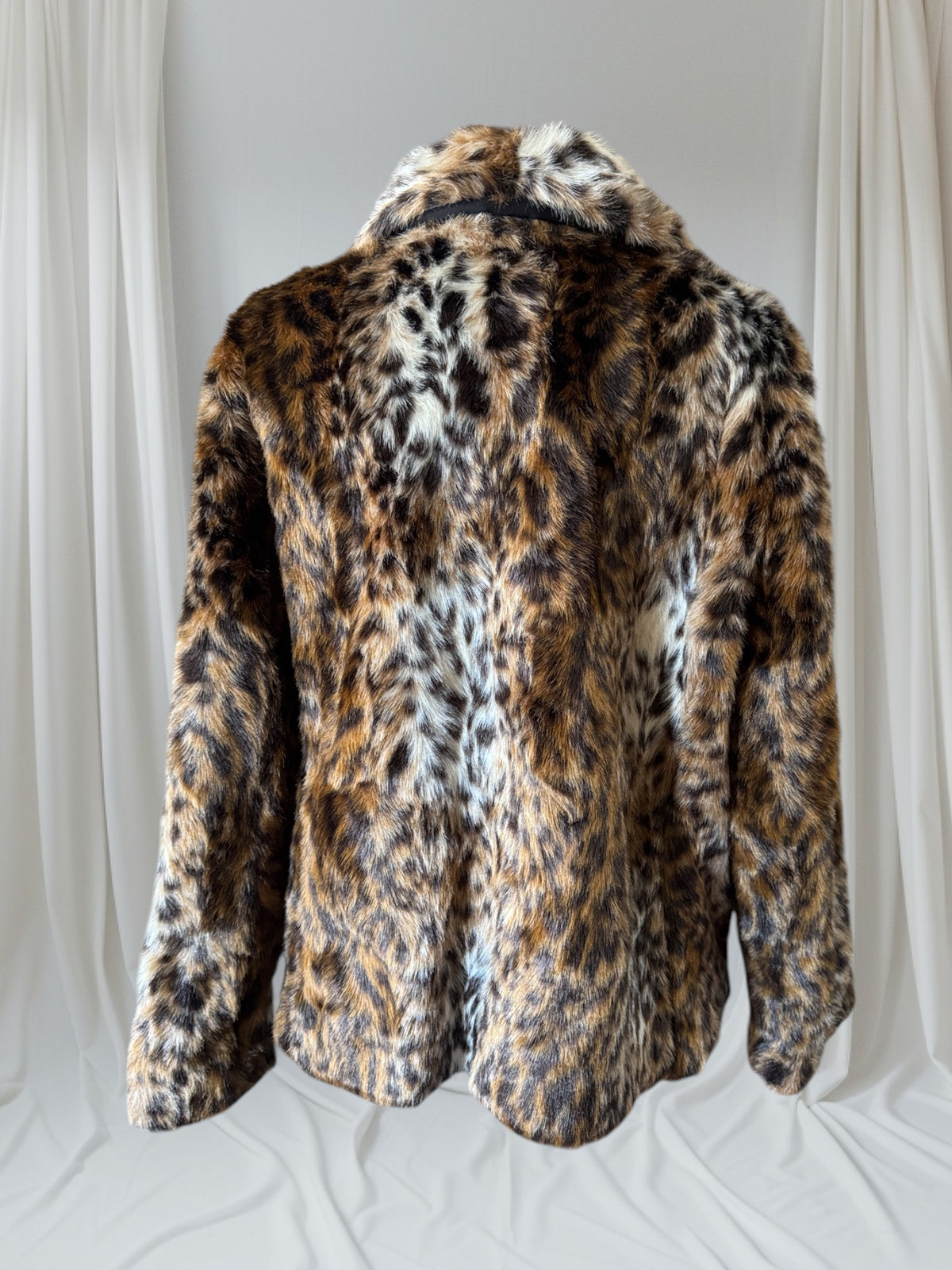 Leopard Print Faux Fur Coat, XL